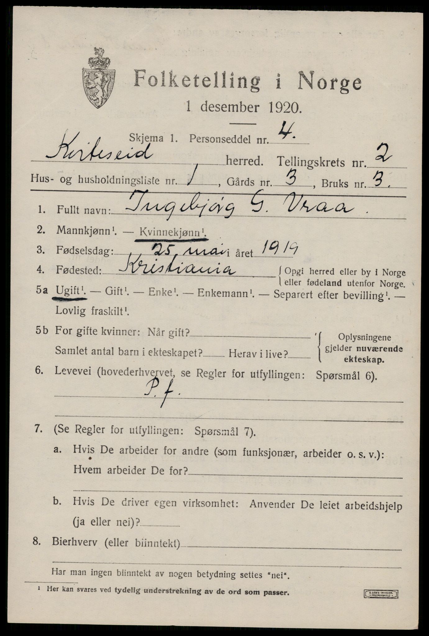 SAKO, 1920 census for Kviteseid, 1920, p. 2085