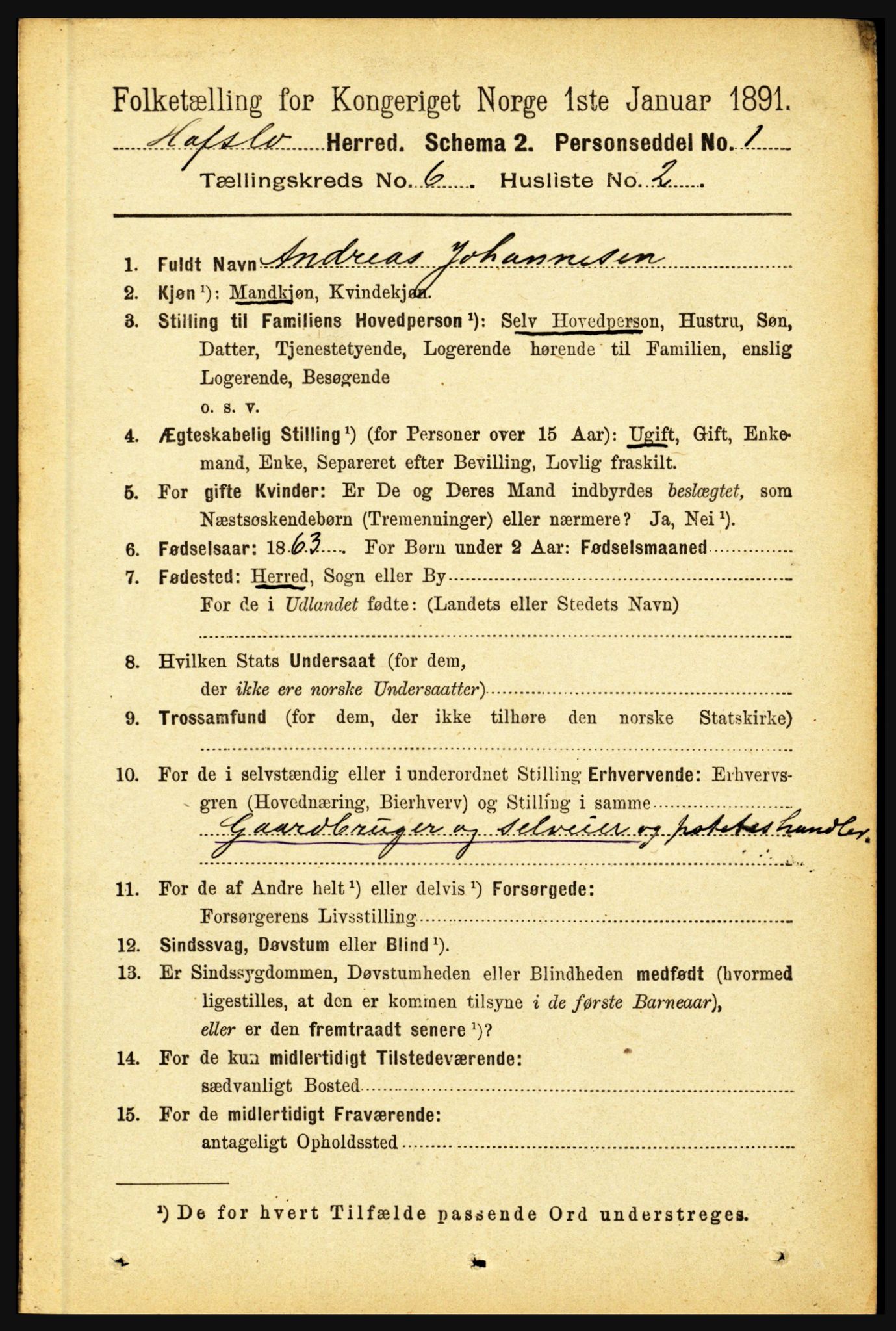 RA, 1891 census for 1425 Hafslo, 1891, p. 2339