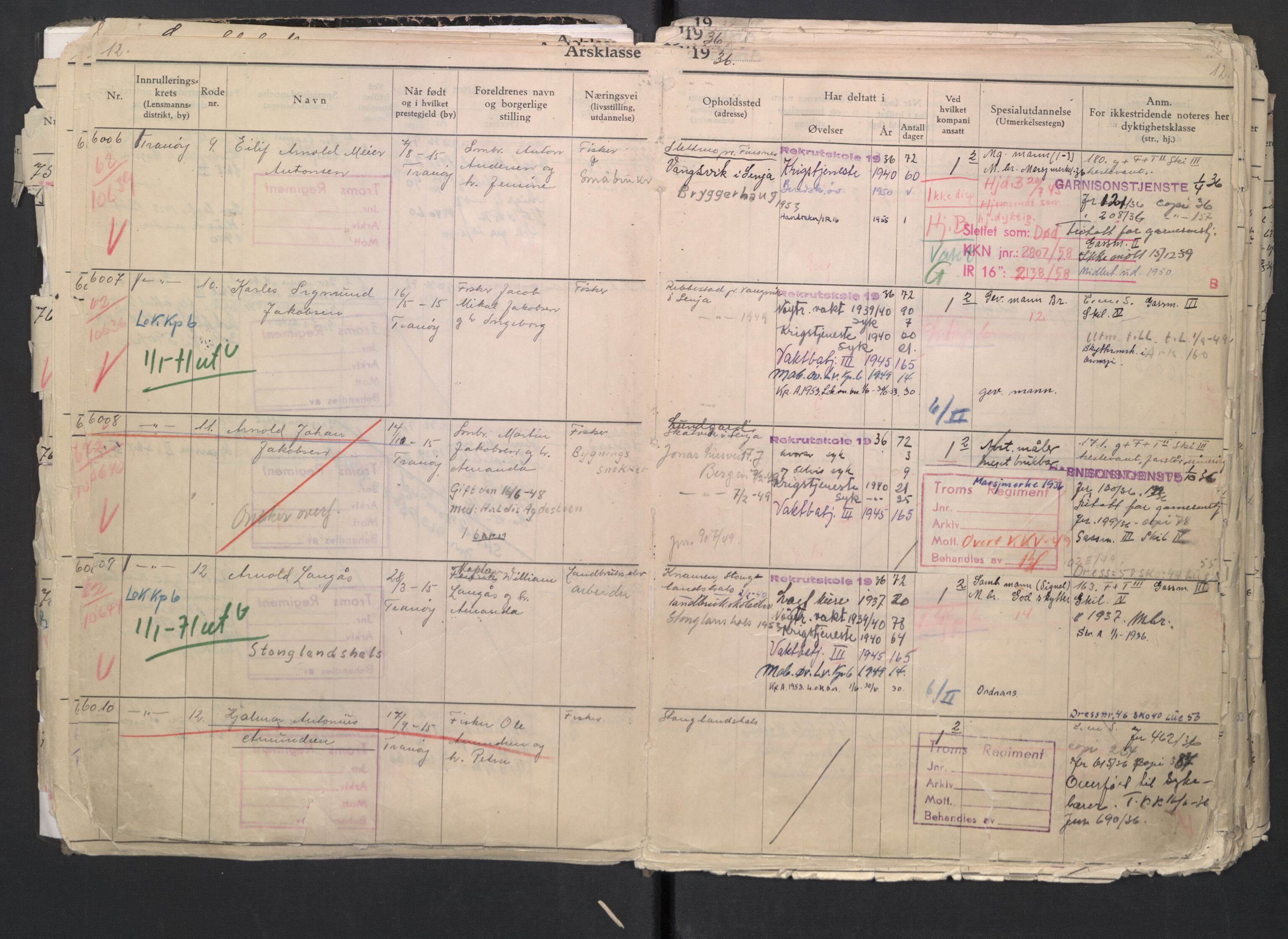 Forsvaret, Troms infanteriregiment nr. 16, AV/RA-RAFA-3146/P/Pa/L0007/0001: Ruller / Rulle for regimentets menige mannskaper, årsklasse 1936, 1936, p. 12