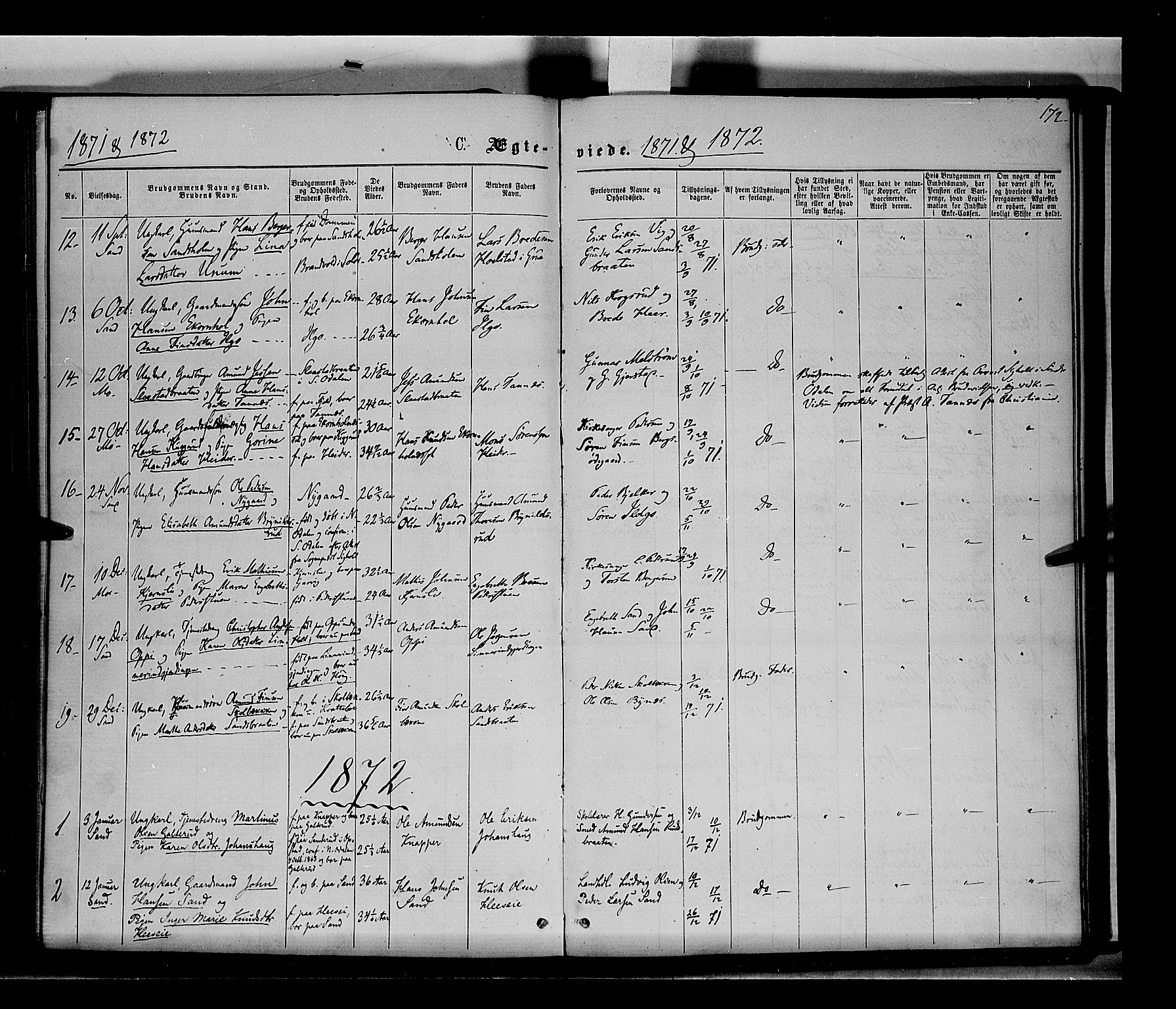 Nord-Odal prestekontor, AV/SAH-PREST-032/H/Ha/Haa/L0004: Parish register (official) no. 4, 1866-1873, p. 172