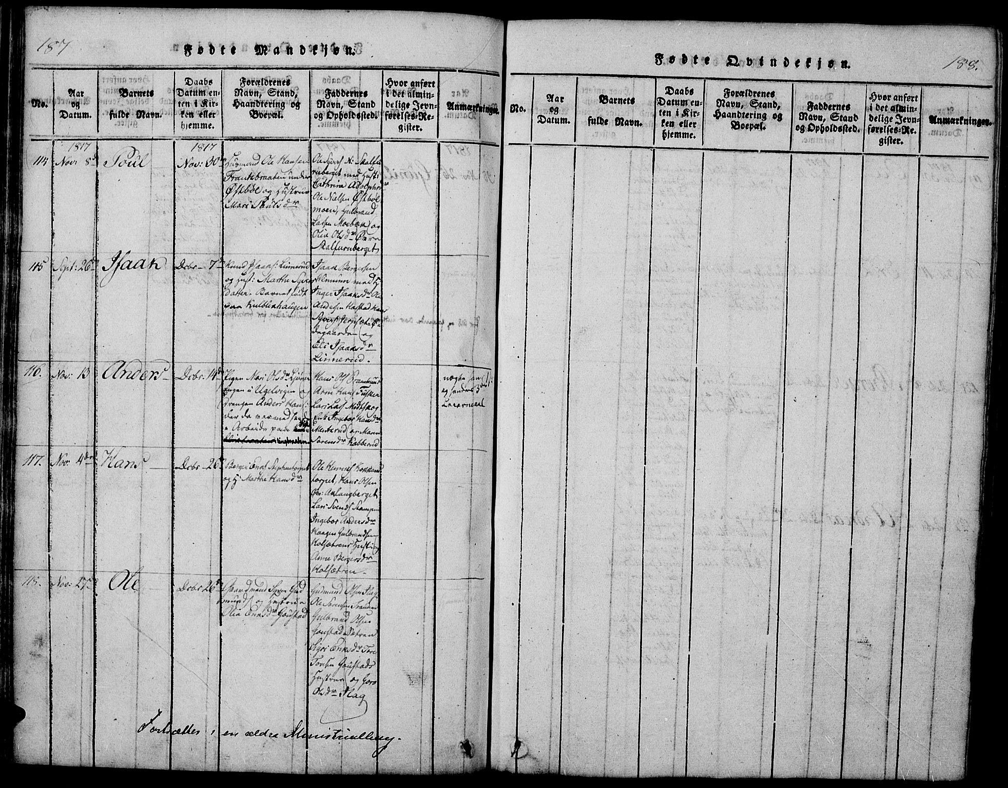 Vinger prestekontor, SAH/PREST-024/H/Ha/Hab/L0001: Parish register (copy) no. 1, 1814-1825, p. 187-188