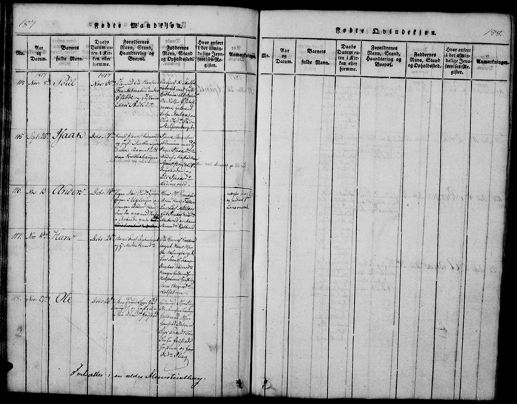 Vinger prestekontor, AV/SAH-PREST-024/H/Ha/Hab/L0001: Parish register (copy) no. 1, 1814-1825, p. 187-188