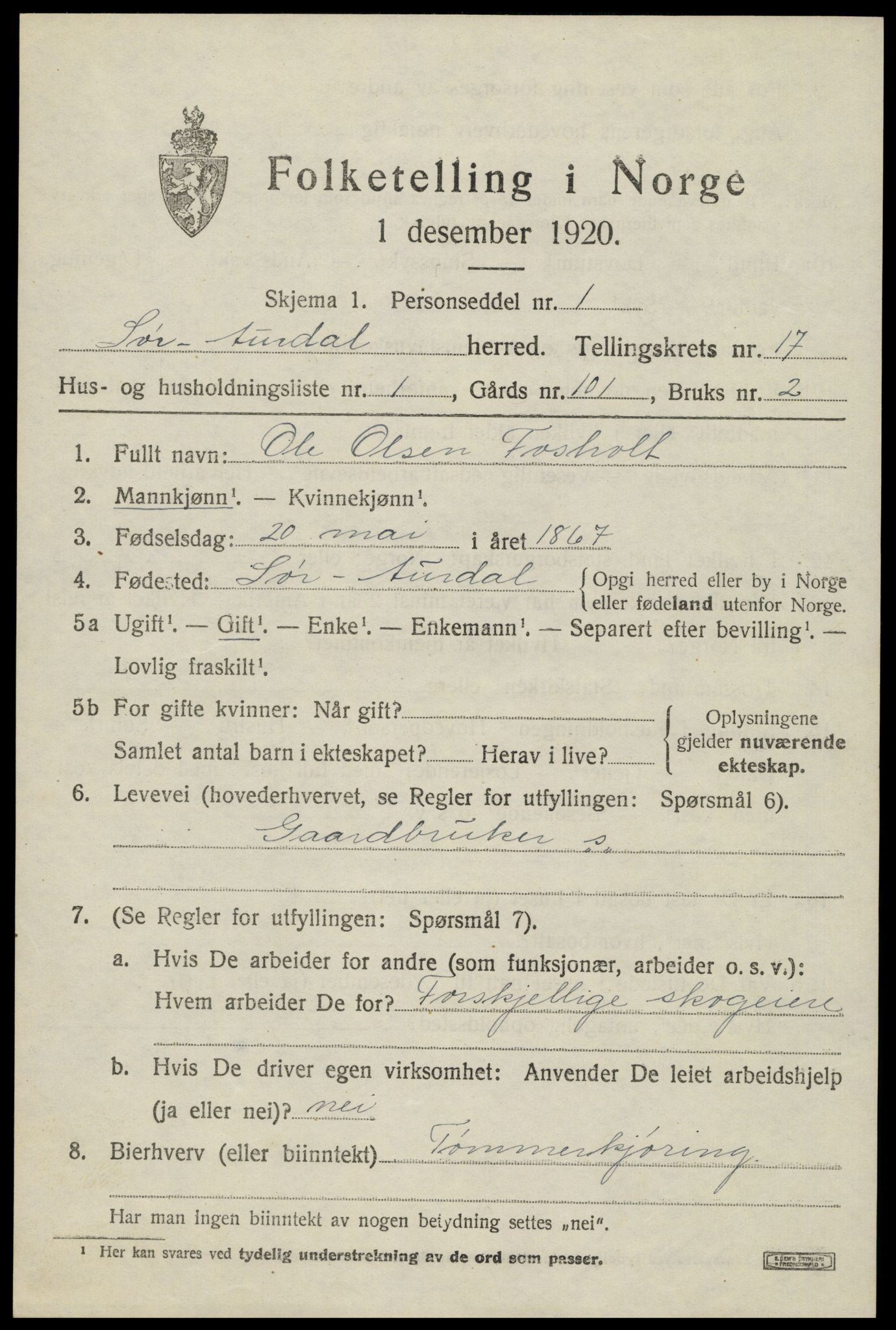 SAH, 1920 census for Sør-Aurdal, 1920, p. 9773