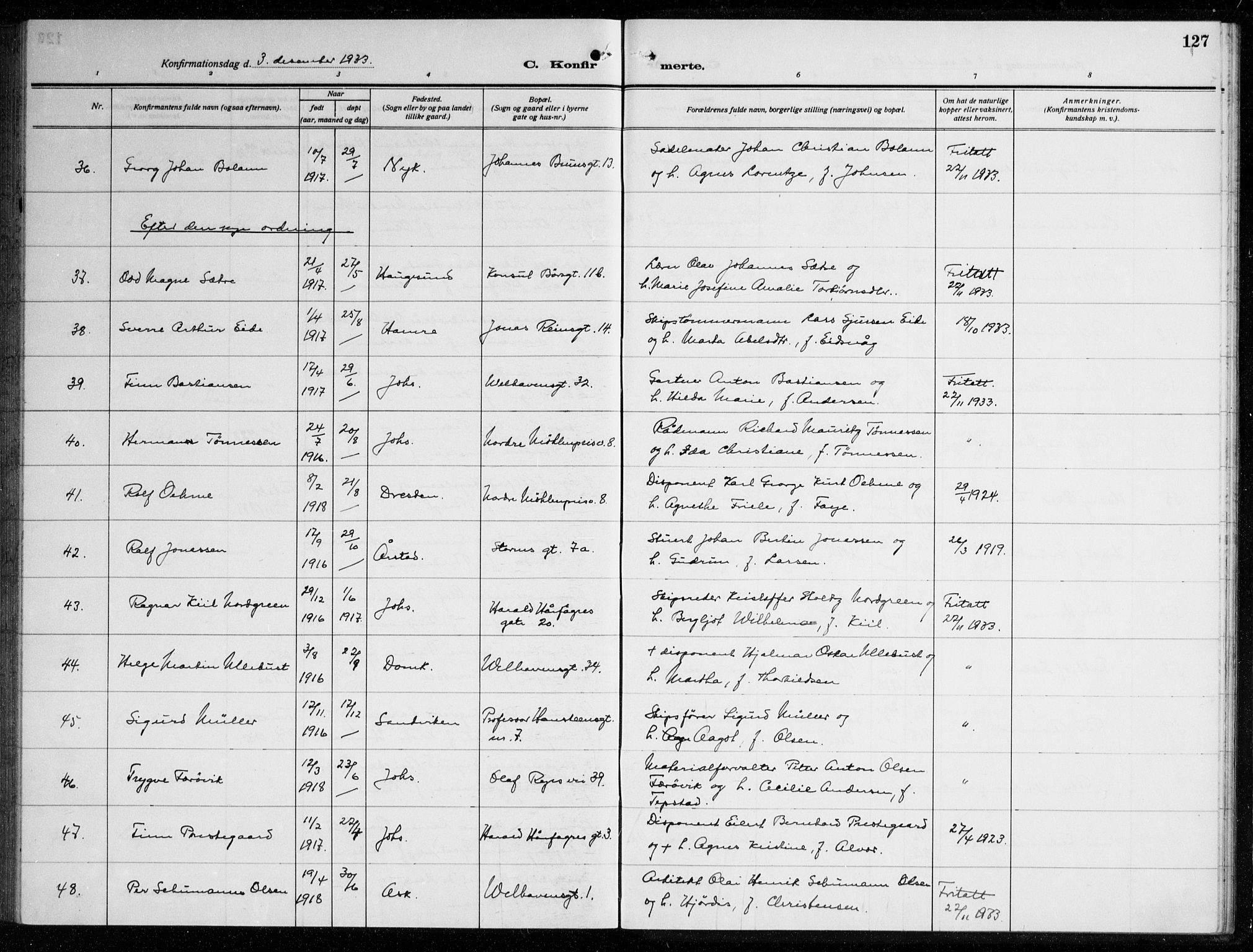 Johanneskirken sokneprestembete, AV/SAB-A-76001/H/Haa/L0010: Parish register (official) no. C 3, 1925-1935, p. 127