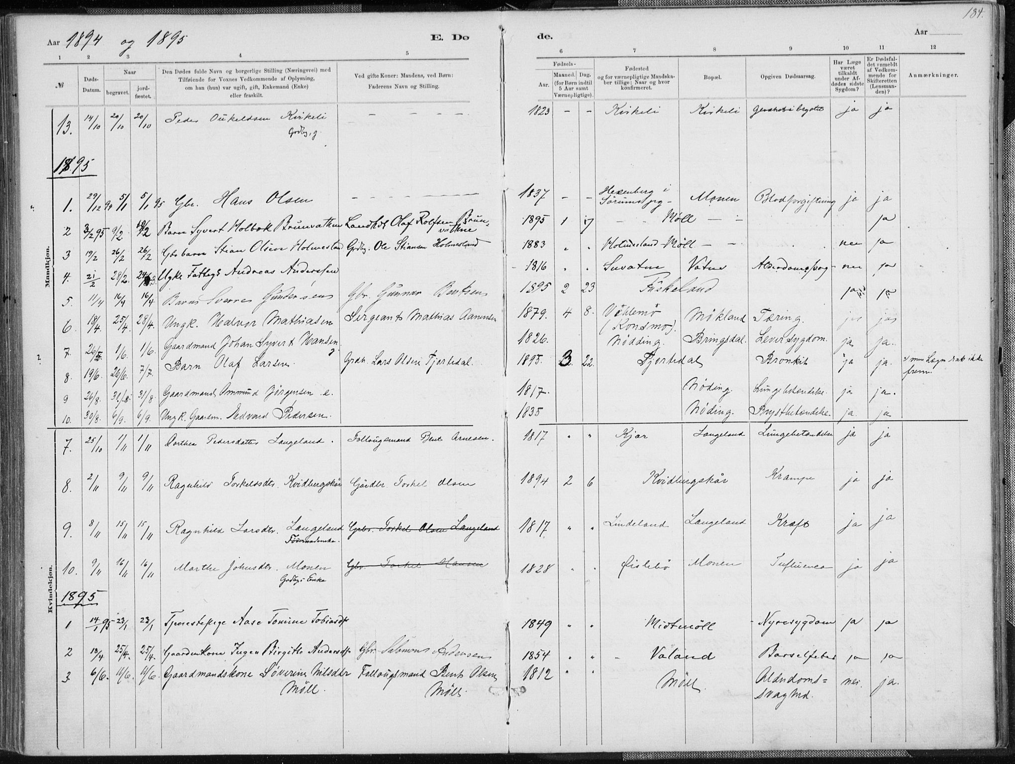 Holum sokneprestkontor, SAK/1111-0022/F/Fa/Faa/L0007: Parish register (official) no. A 7, 1884-1907, p. 184