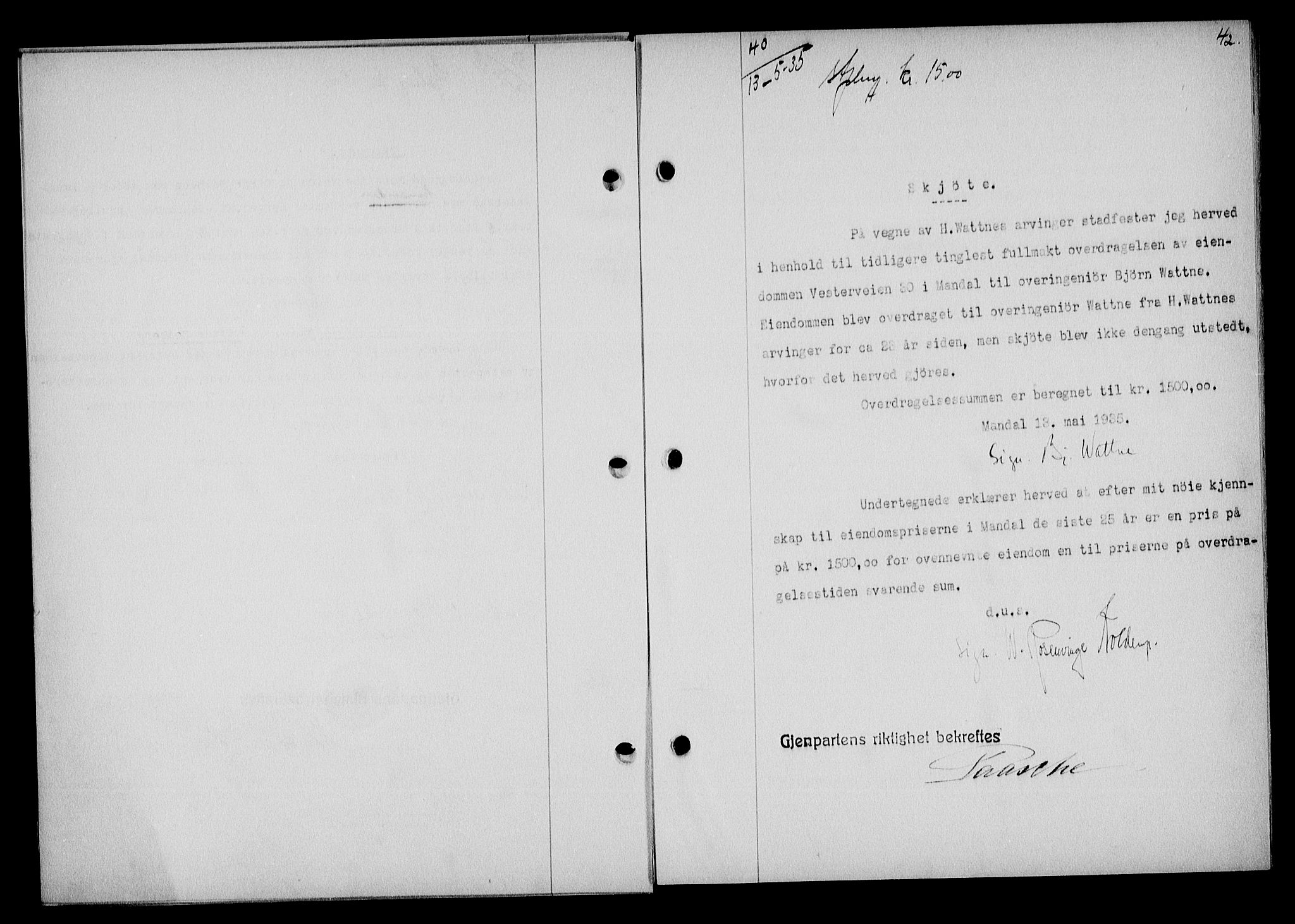 Mandal sorenskriveri, SAK/1221-0005/001/G/Gb/Gba/L0068: Mortgage book no. A-5, 1934-1935, Deed date: 13.05.1935