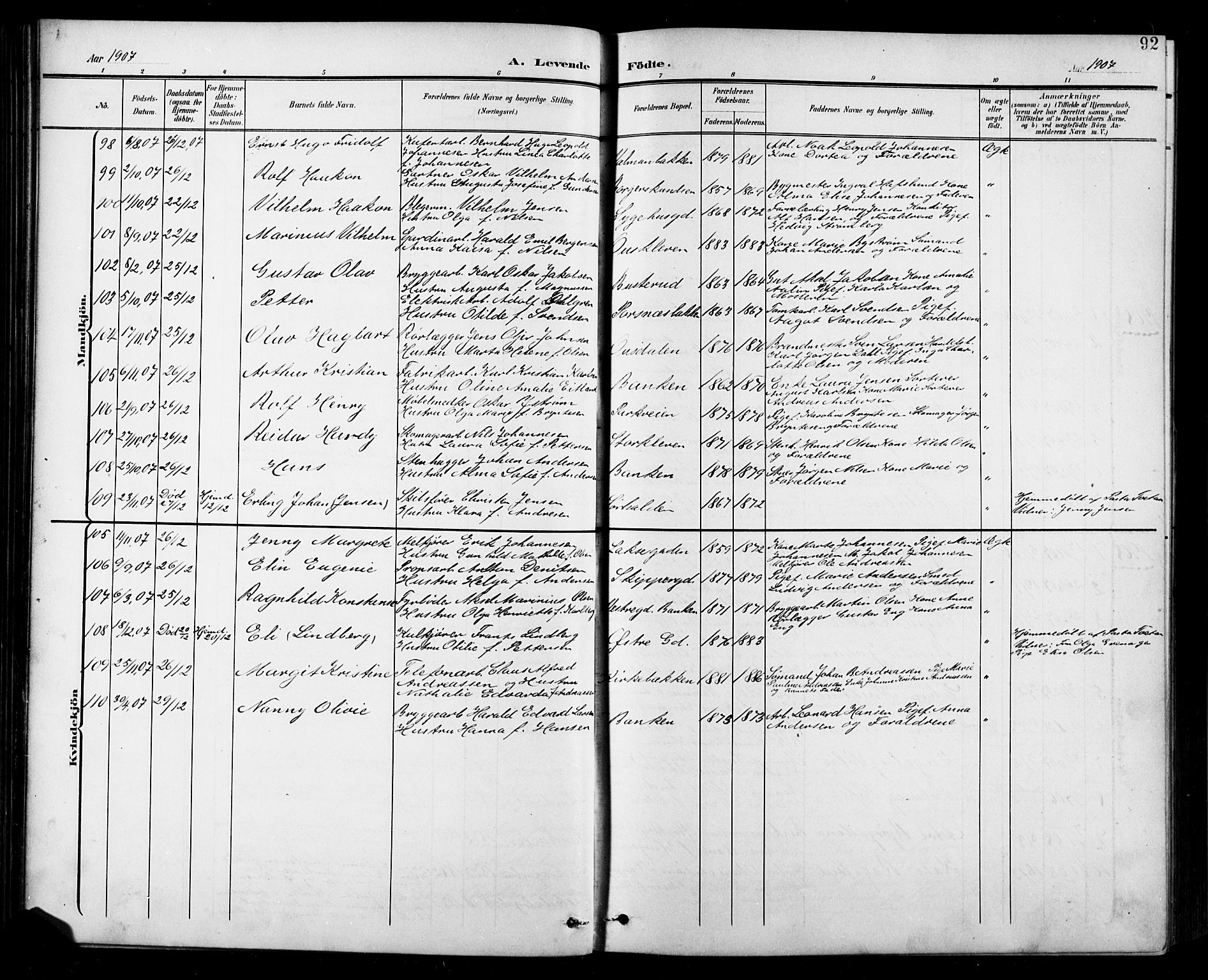 Halden prestekontor Kirkebøker, AV/SAO-A-10909/G/Ga/L0010: Parish register (copy) no. 10, 1900-1923, p. 92