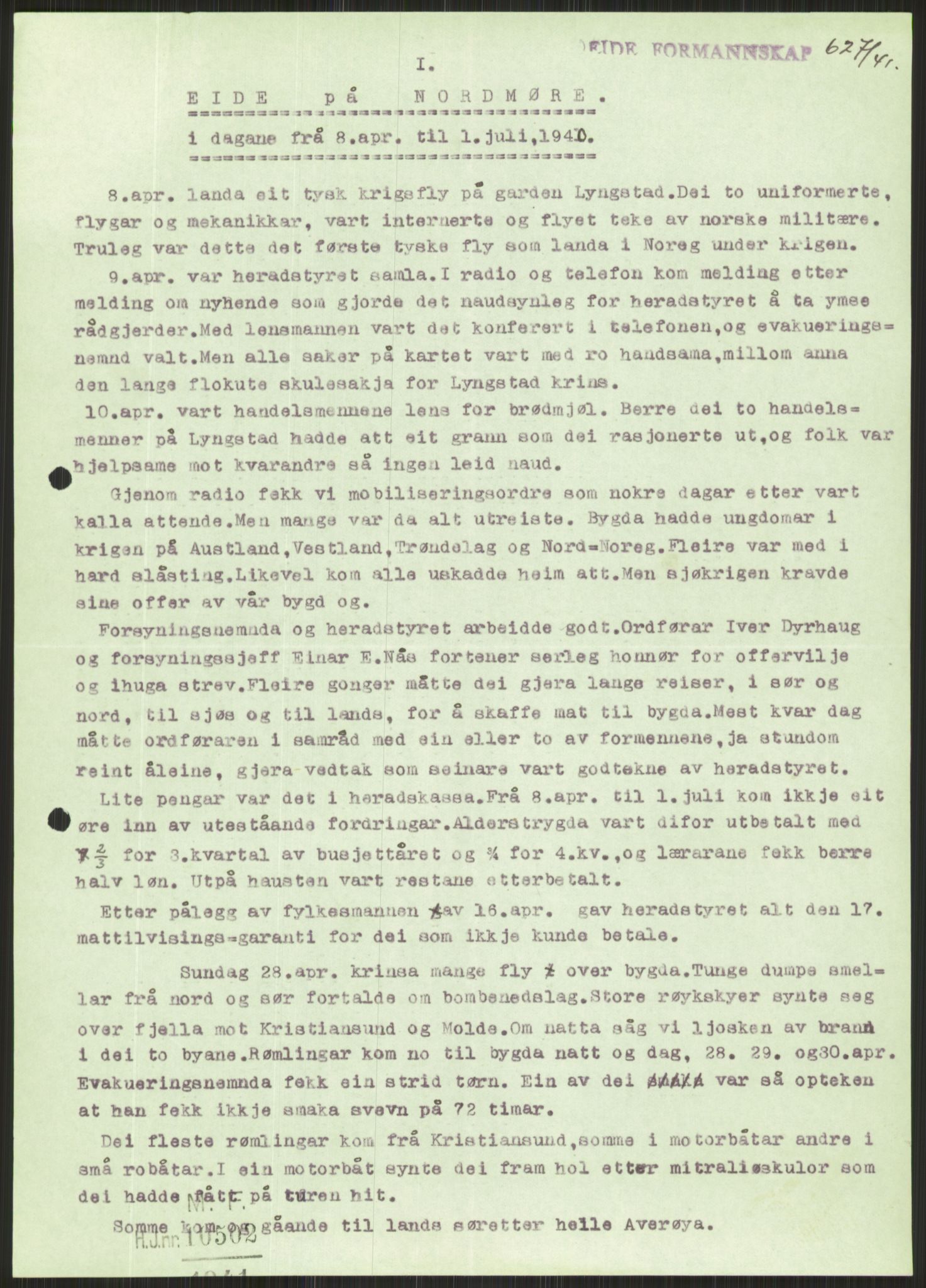 Forsvaret, Forsvarets krigshistoriske avdeling, AV/RA-RAFA-2017/Y/Ya/L0015: II-C-11-31 - Fylkesmenn.  Rapporter om krigsbegivenhetene 1940., 1940, p. 601