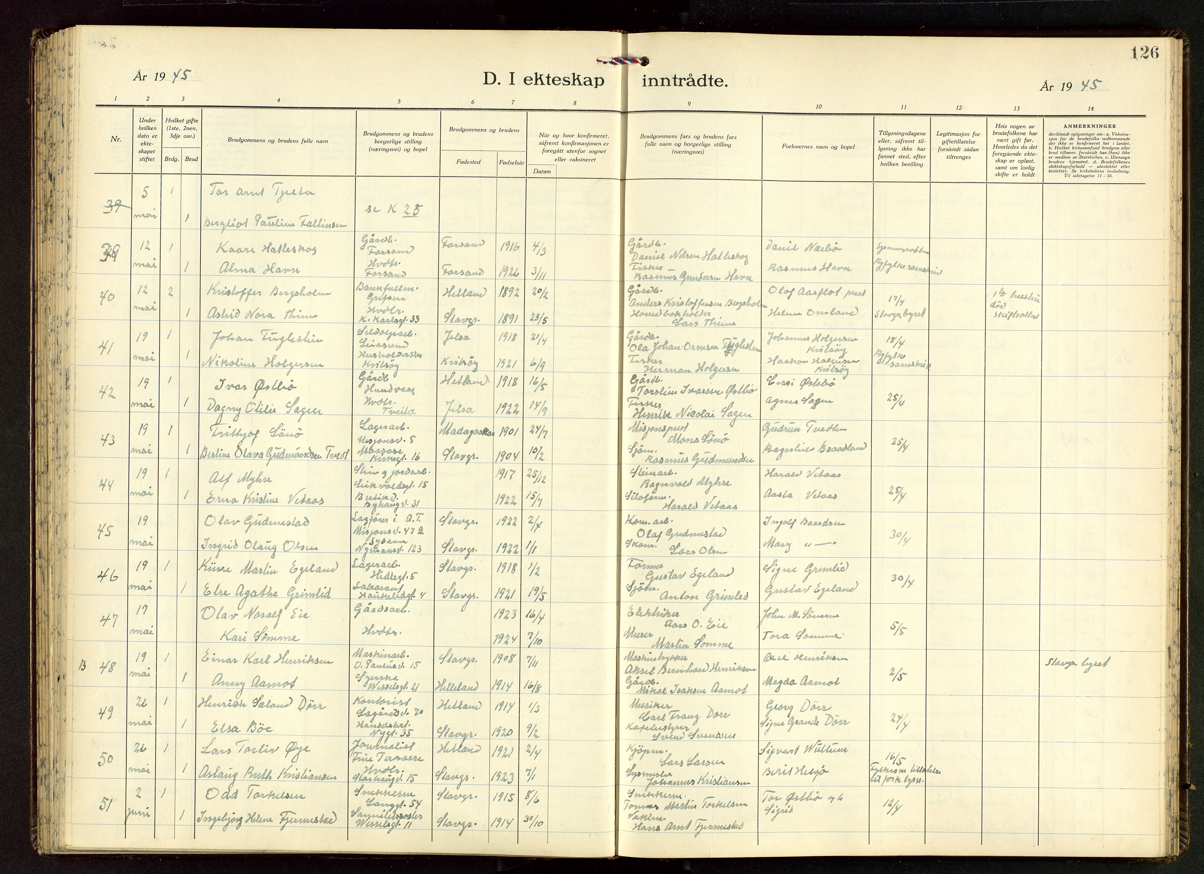 Domkirken sokneprestkontor, AV/SAST-A-101812/001/30/30BB/L0022: Parish register (copy) no. B 22, 1937-1949, p. 126