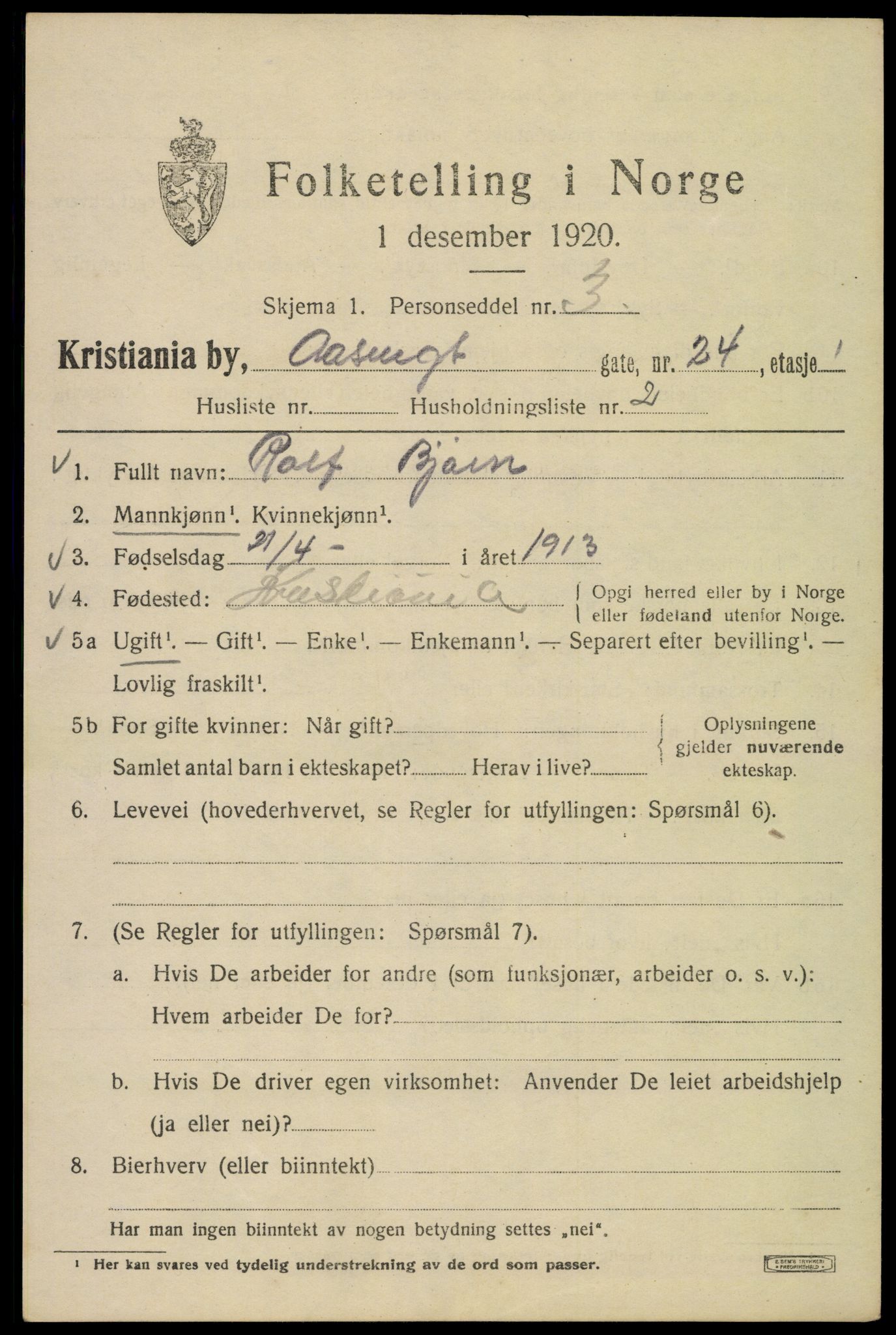 SAO, 1920 census for Kristiania, 1920, p. 136949