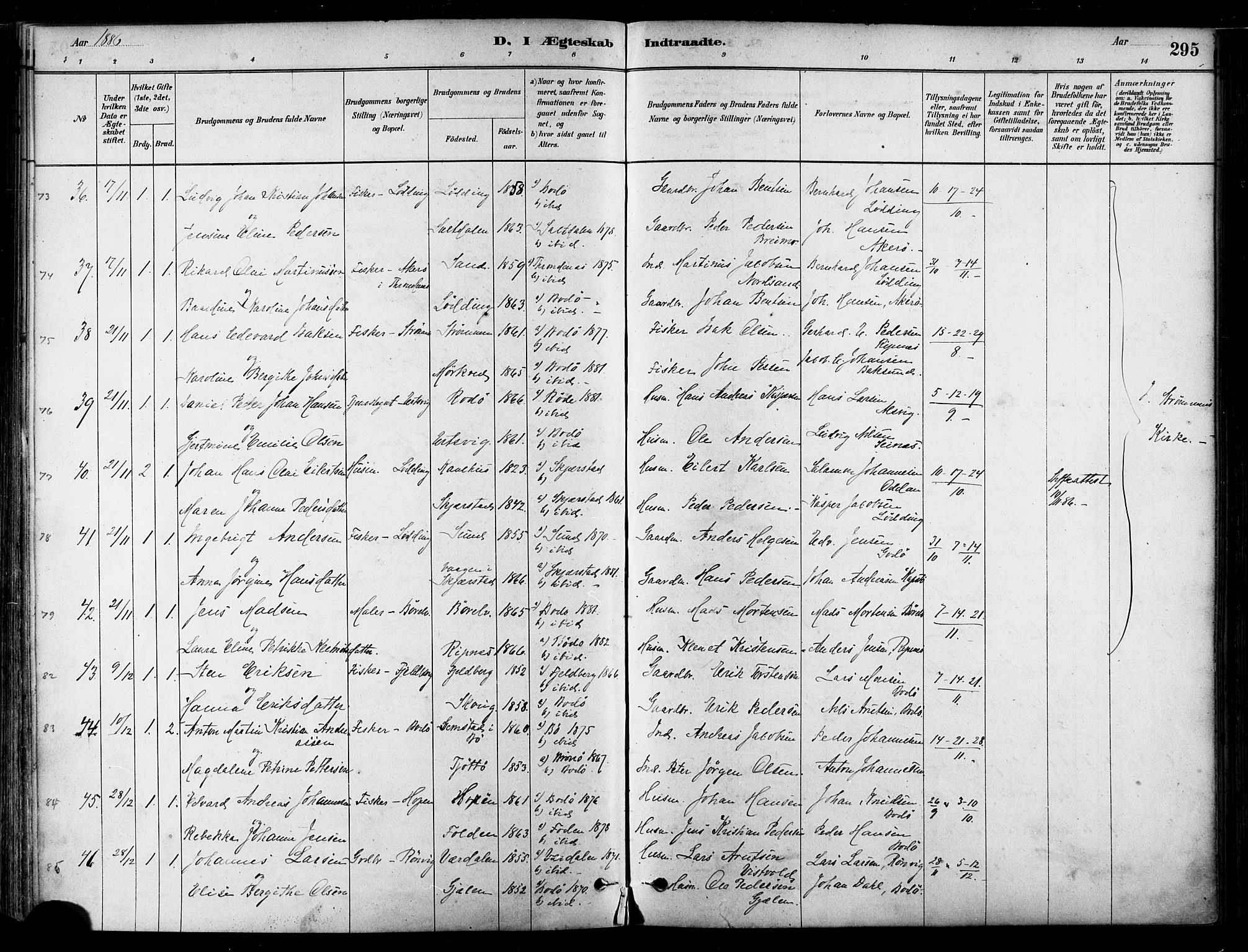Ministerialprotokoller, klokkerbøker og fødselsregistre - Nordland, SAT/A-1459/802/L0054: Parish register (official) no. 802A01, 1879-1893, p. 295