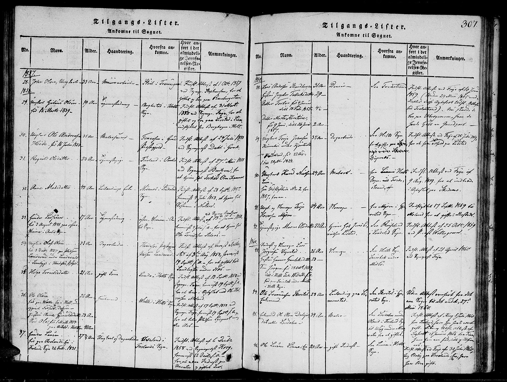 Gjerstad sokneprestkontor, AV/SAK-1111-0014/F/Fb/Fbb/L0001: Parish register (copy) no. B 1, 1813-1863, p. 307