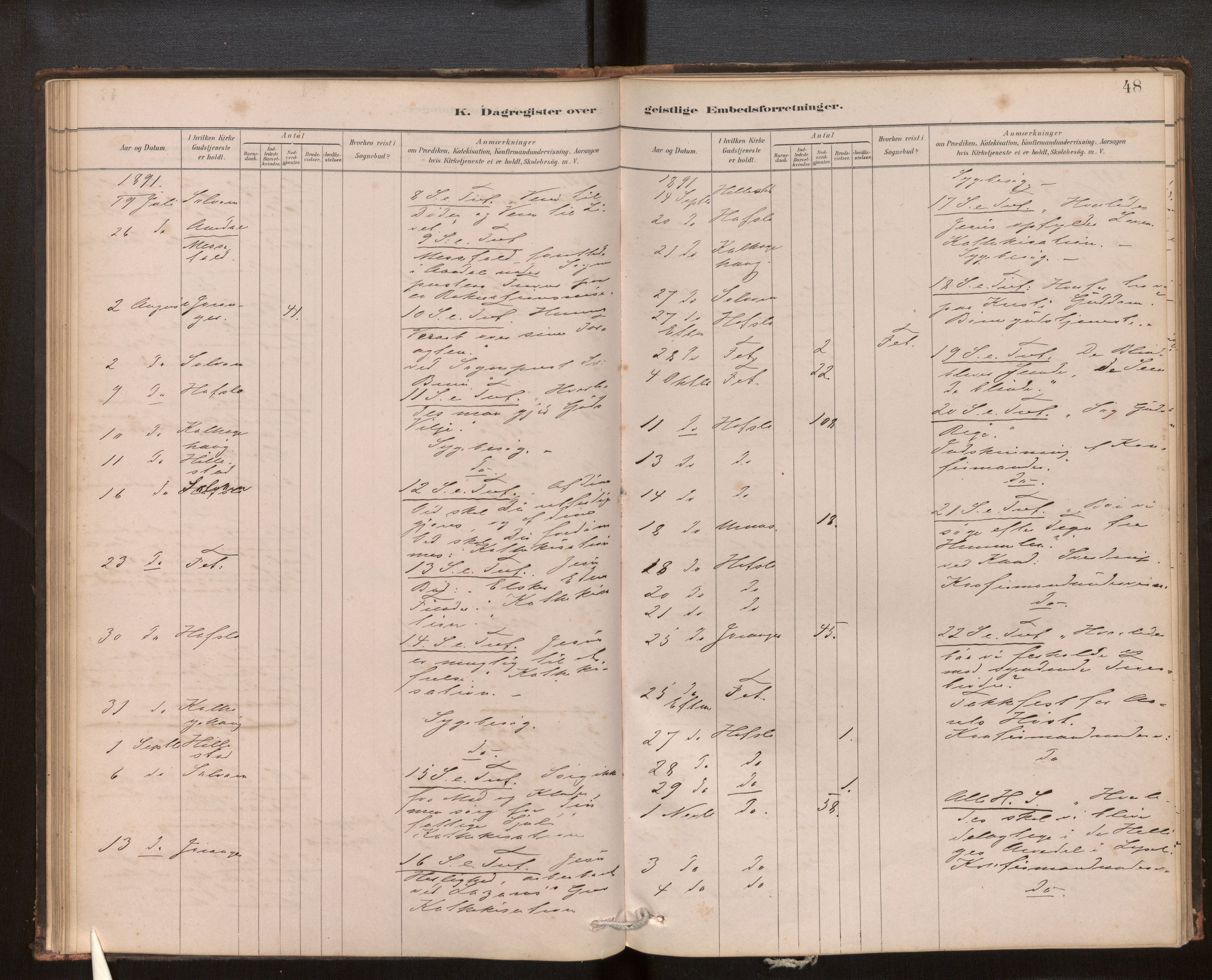 Hafslo sokneprestembete, AV/SAB-A-80301/H/Haa/Haaf/L0003: Diary records no. F 3, 1879-1909, p. 48