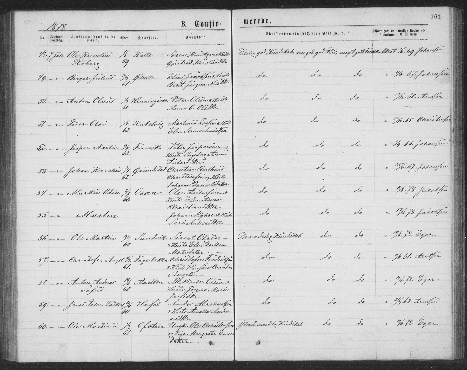 Ministerialprotokoller, klokkerbøker og fødselsregistre - Nordland, AV/SAT-A-1459/874/L1075: Parish register (copy) no. 874C04, 1876-1883, p. 161