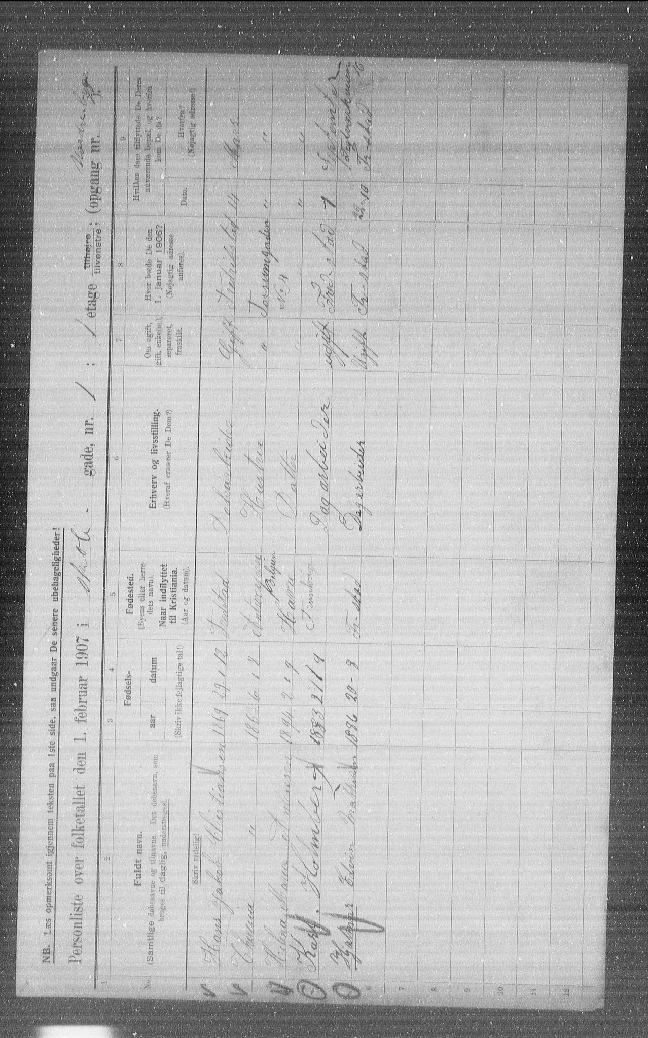 OBA, Municipal Census 1907 for Kristiania, 1907, p. 49124