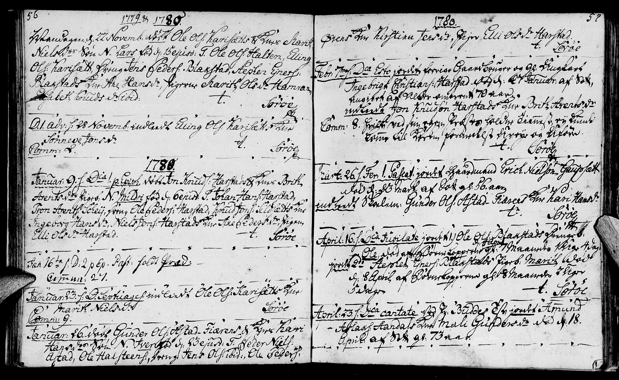 Ministerialprotokoller, klokkerbøker og fødselsregistre - Møre og Romsdal, SAT/A-1454/584/L0962: Parish register (official) no. 584A02, 1765-1812, p. 56-57