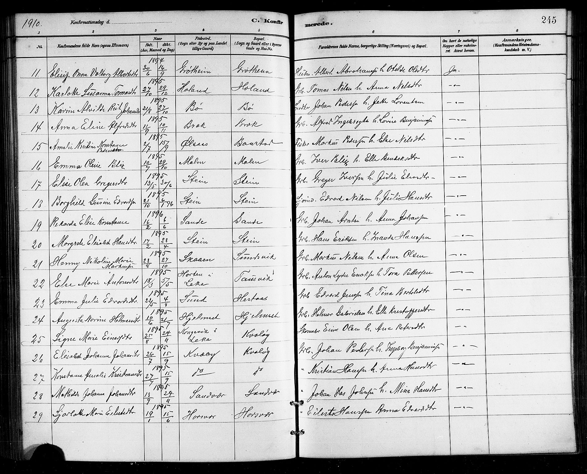 Ministerialprotokoller, klokkerbøker og fødselsregistre - Nordland, SAT/A-1459/812/L0188: Parish register (copy) no. 812C06, 1884-1912, p. 245