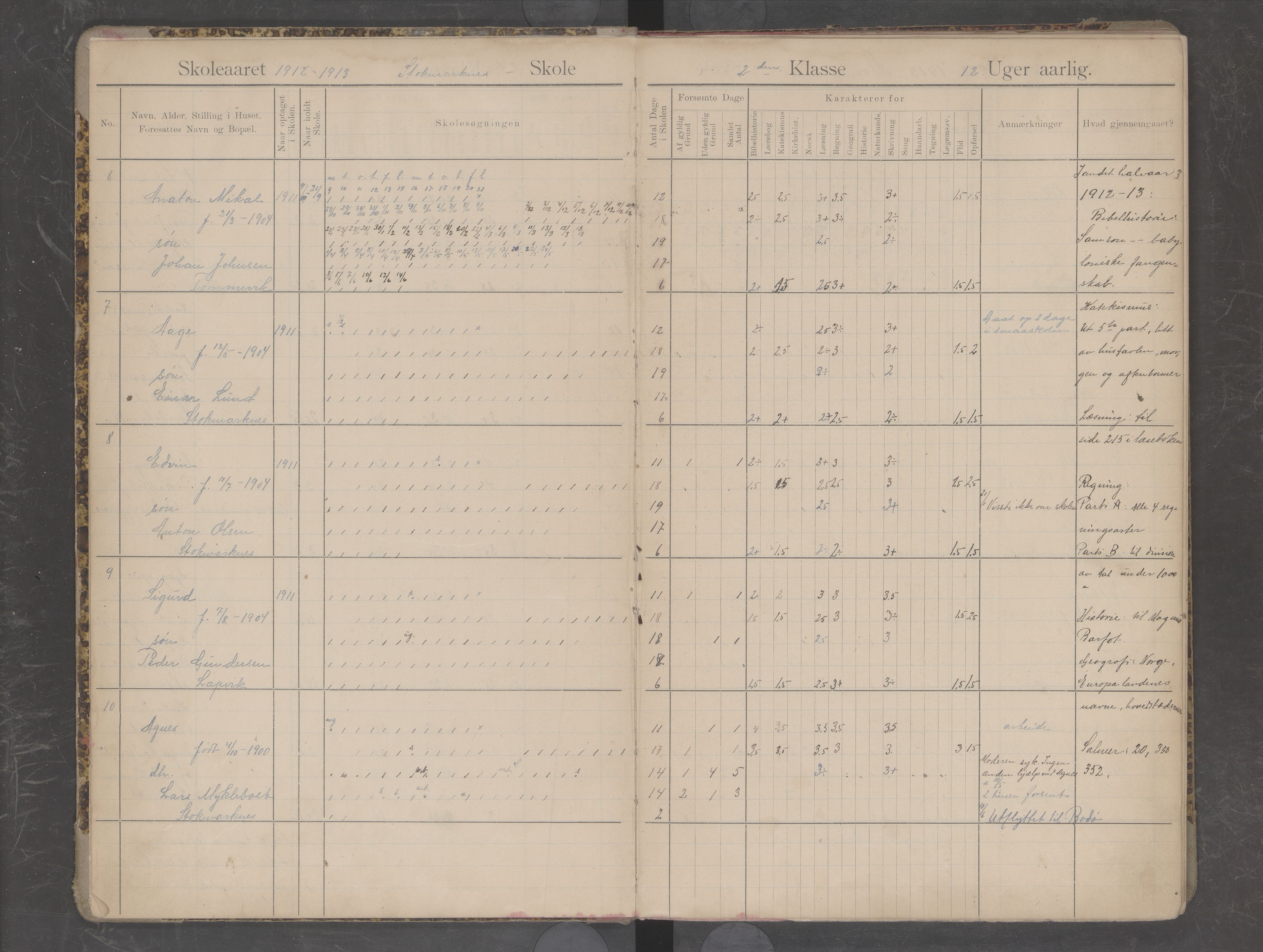 Hadsel kommune. Stokmarknes skolekrets, AIN/K-18660.510.24/G/Gb/L0002: Skoleprotokoll, 1912-1921