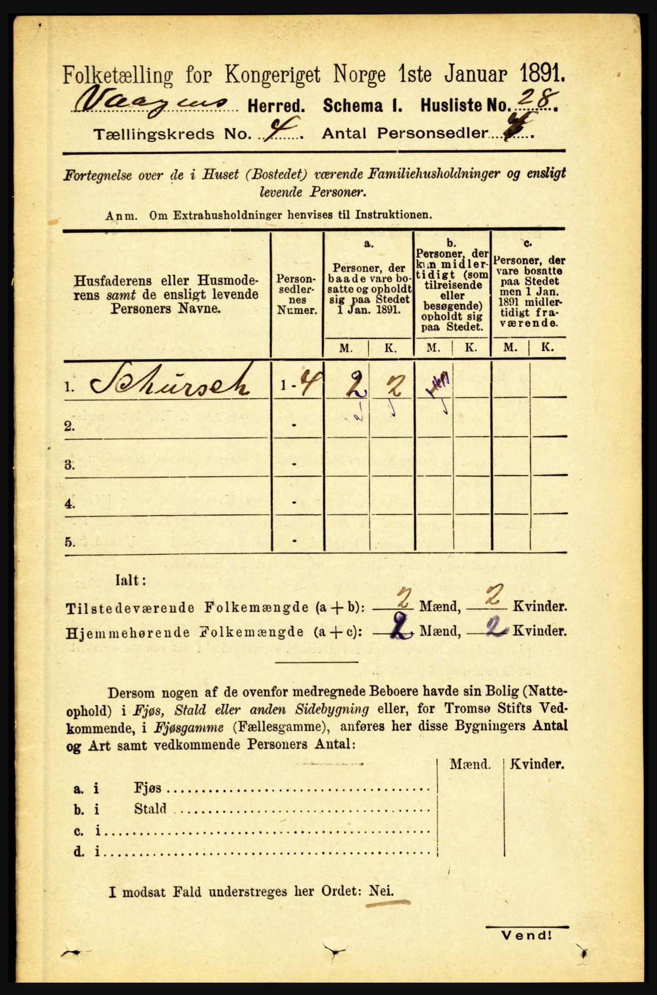 RA, 1891 census for 1865 Vågan, 1891, p. 908