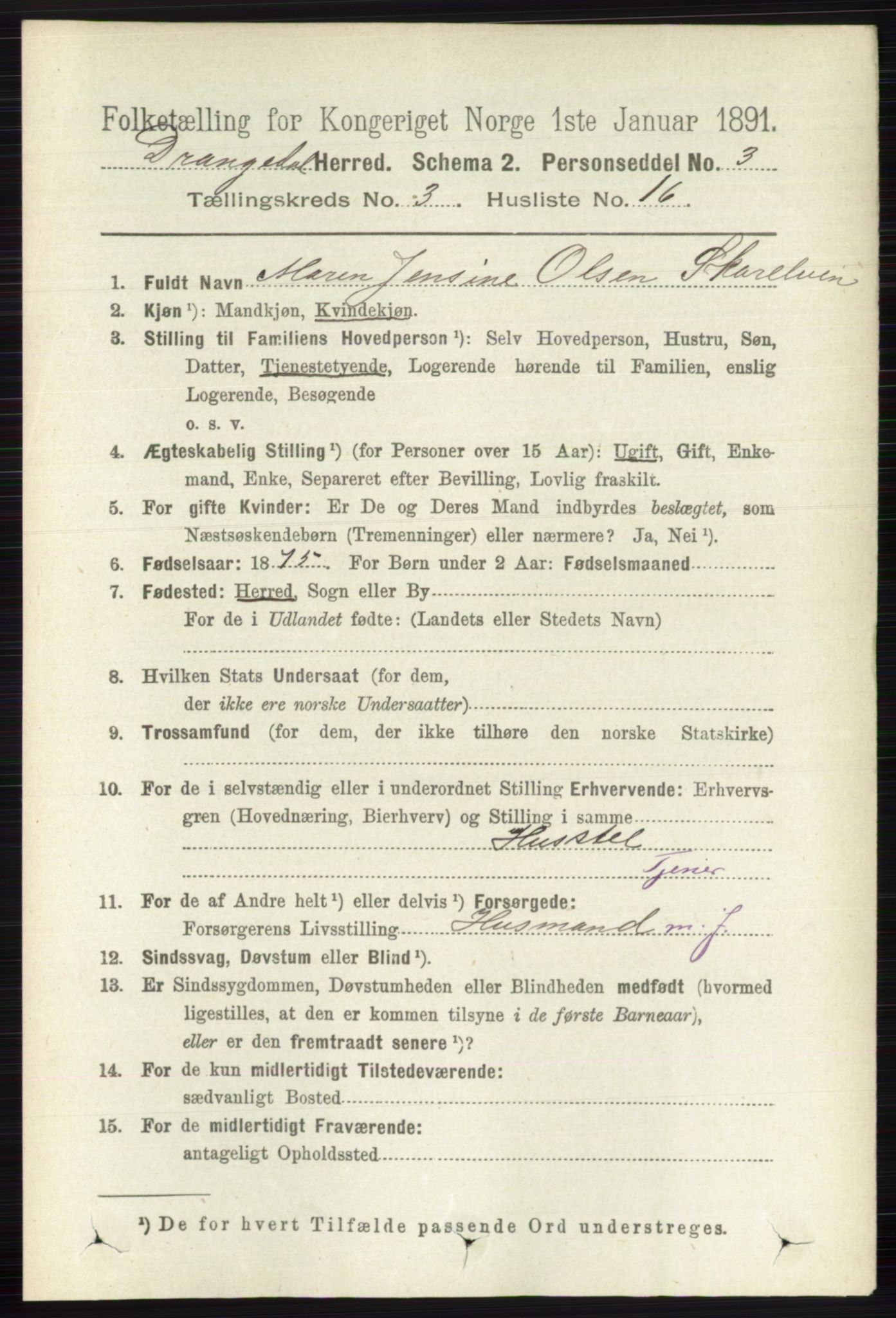 RA, 1891 census for 0817 Drangedal, 1891, p. 952