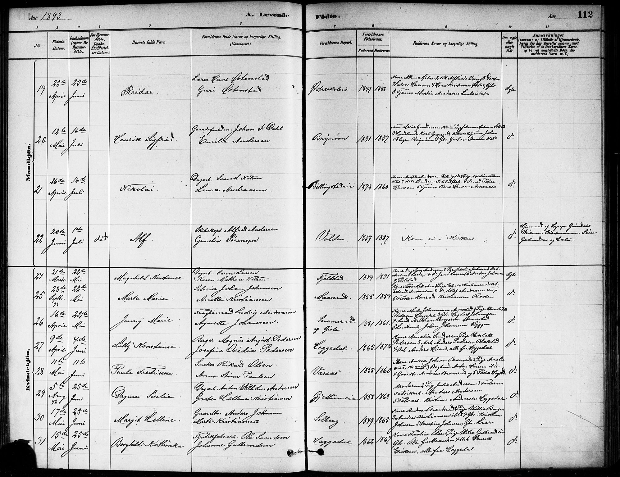 Asker prestekontor Kirkebøker, AV/SAO-A-10256a/F/Fa/L0013: Parish register (official) no. I 13, 1879-1896, p. 112