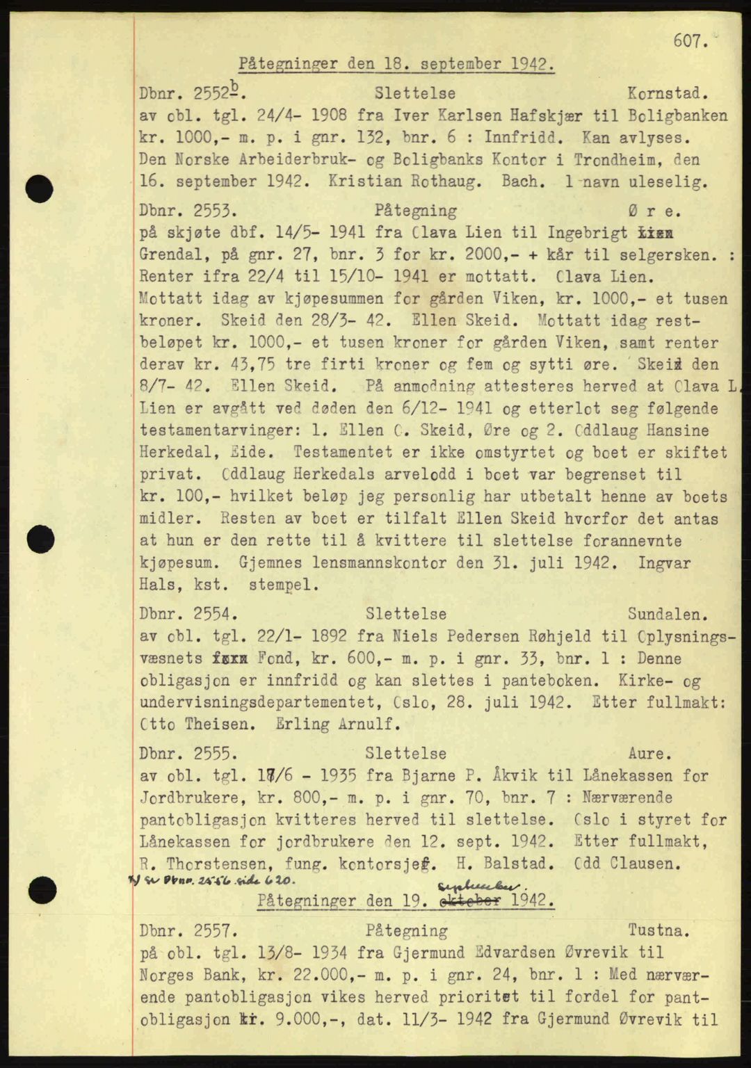 Nordmøre sorenskriveri, AV/SAT-A-4132/1/2/2Ca: Mortgage book no. C81, 1940-1945, Diary no: : 2552/1942