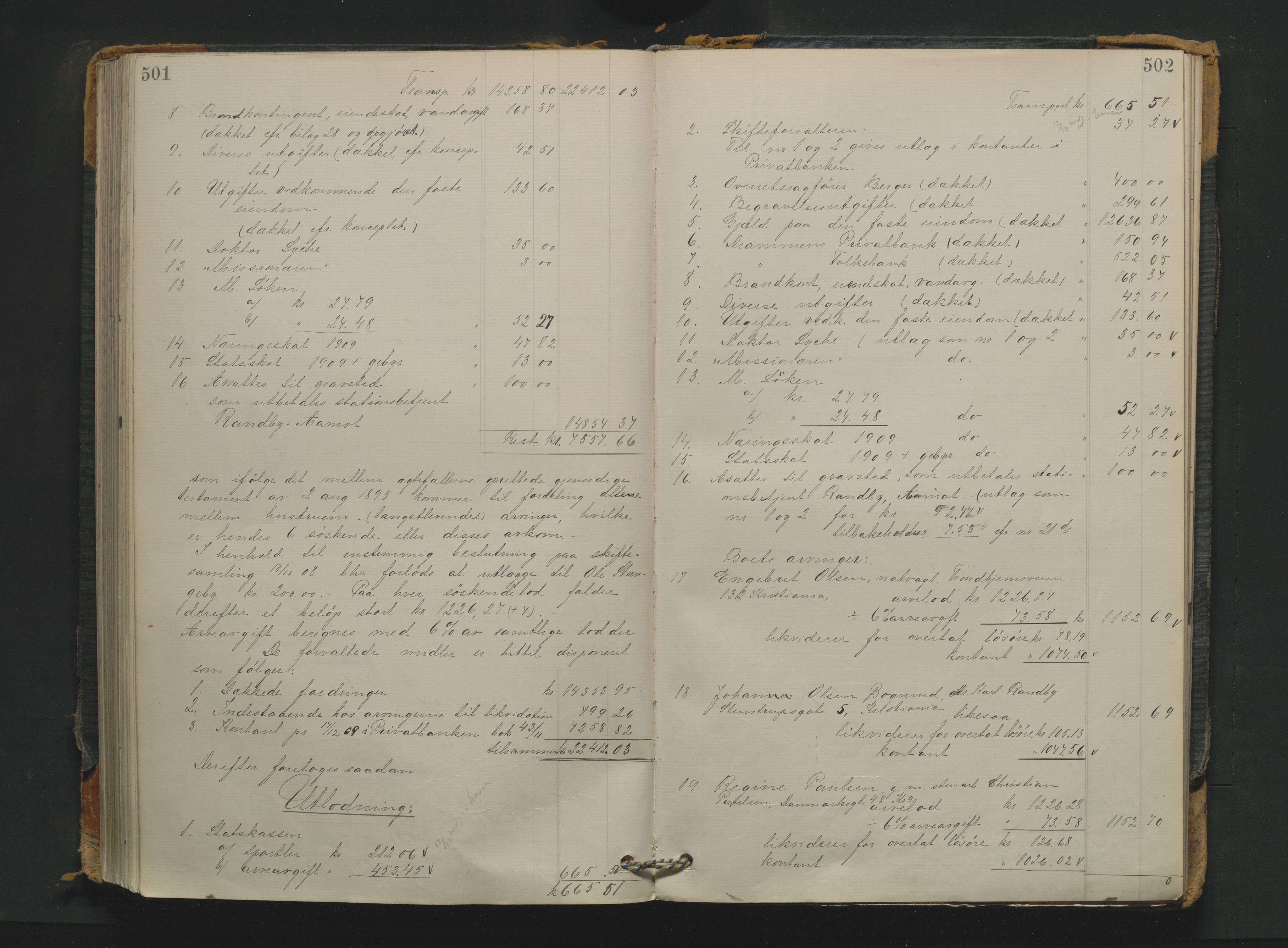 Drammen byfogd, AV/SAKO-A-222/H/Hb/Hbd/Hbda/L0009: Skifteutlodningsprotokoll., 1904-1911, p. 501-502
