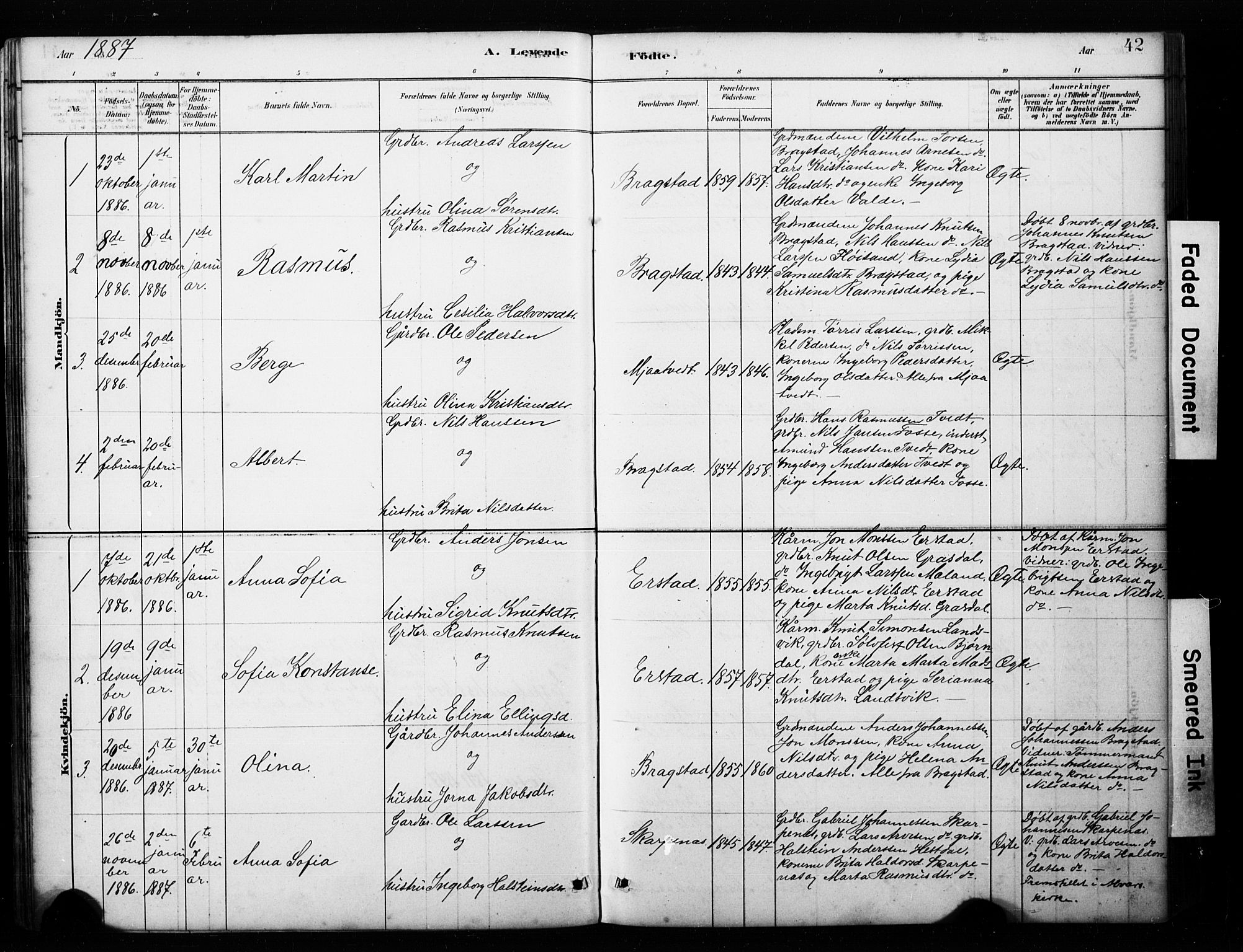 Alversund Sokneprestembete, SAB/A-73901/H/Ha/Hab: Parish register (copy) no. C 3, 1881-1894, p. 42