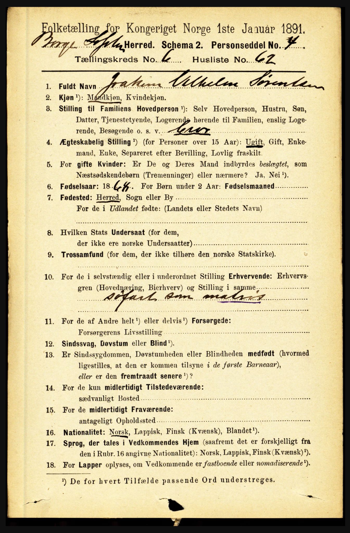 RA, 1891 census for 1862 Borge, 1891, p. 4365