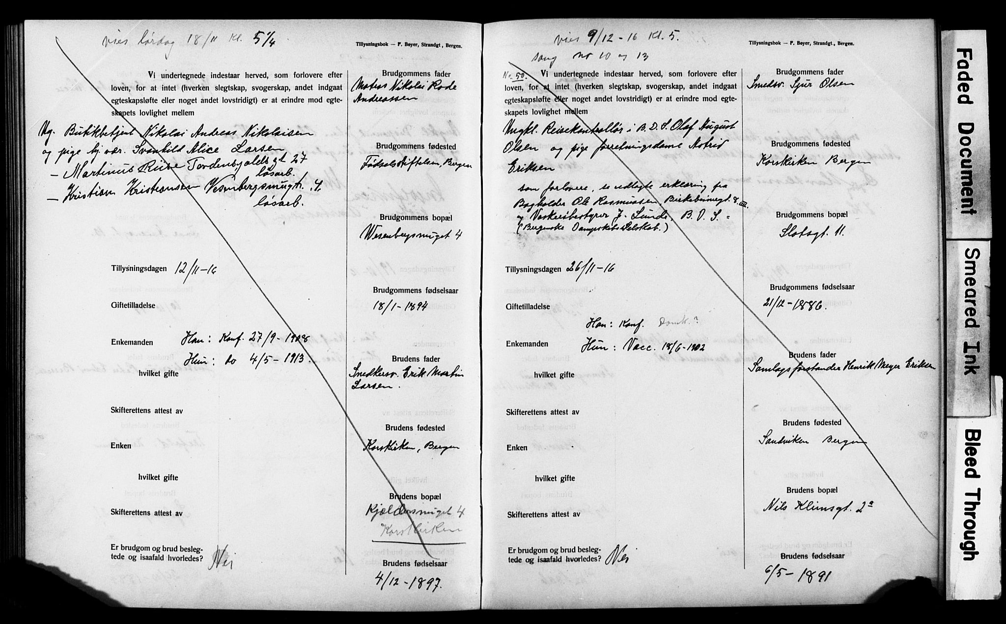Mariakirken Sokneprestembete, AV/SAB-A-76901: Best man's statements no. II.5.3, 1909-1917, p. 171