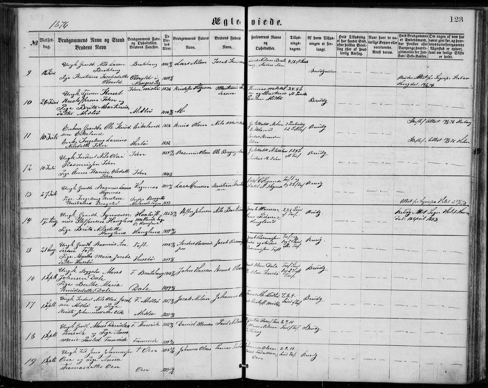 Herdla Sokneprestembete, AV/SAB-A-75701/H/Haa: Parish register (official) no. A 2, 1869-1877, p. 123