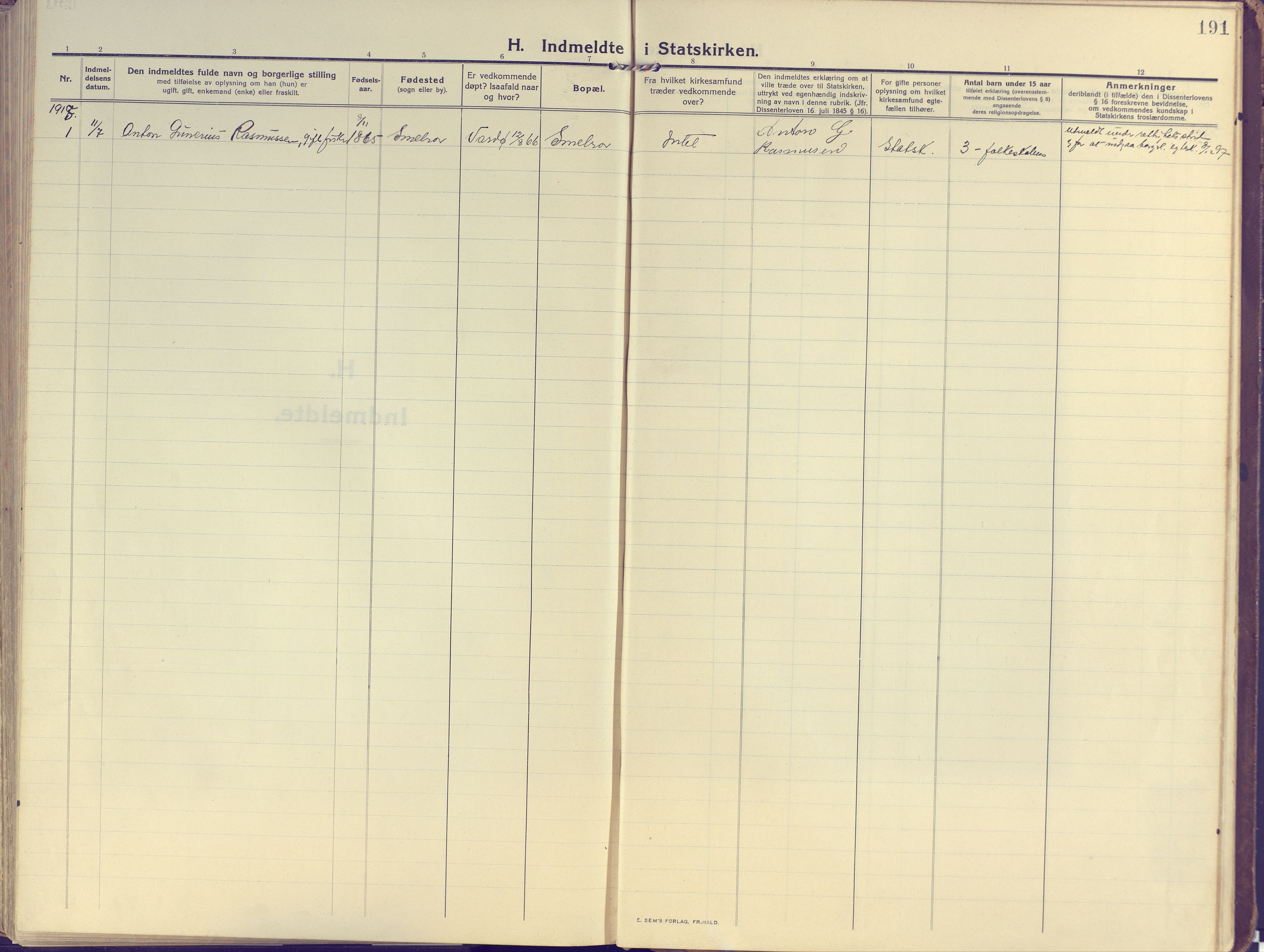 Vardø sokneprestkontor, SATØ/S-1332/H/Ha/L0013kirke: Parish register (official) no. 13, 1912-1928, p. 191