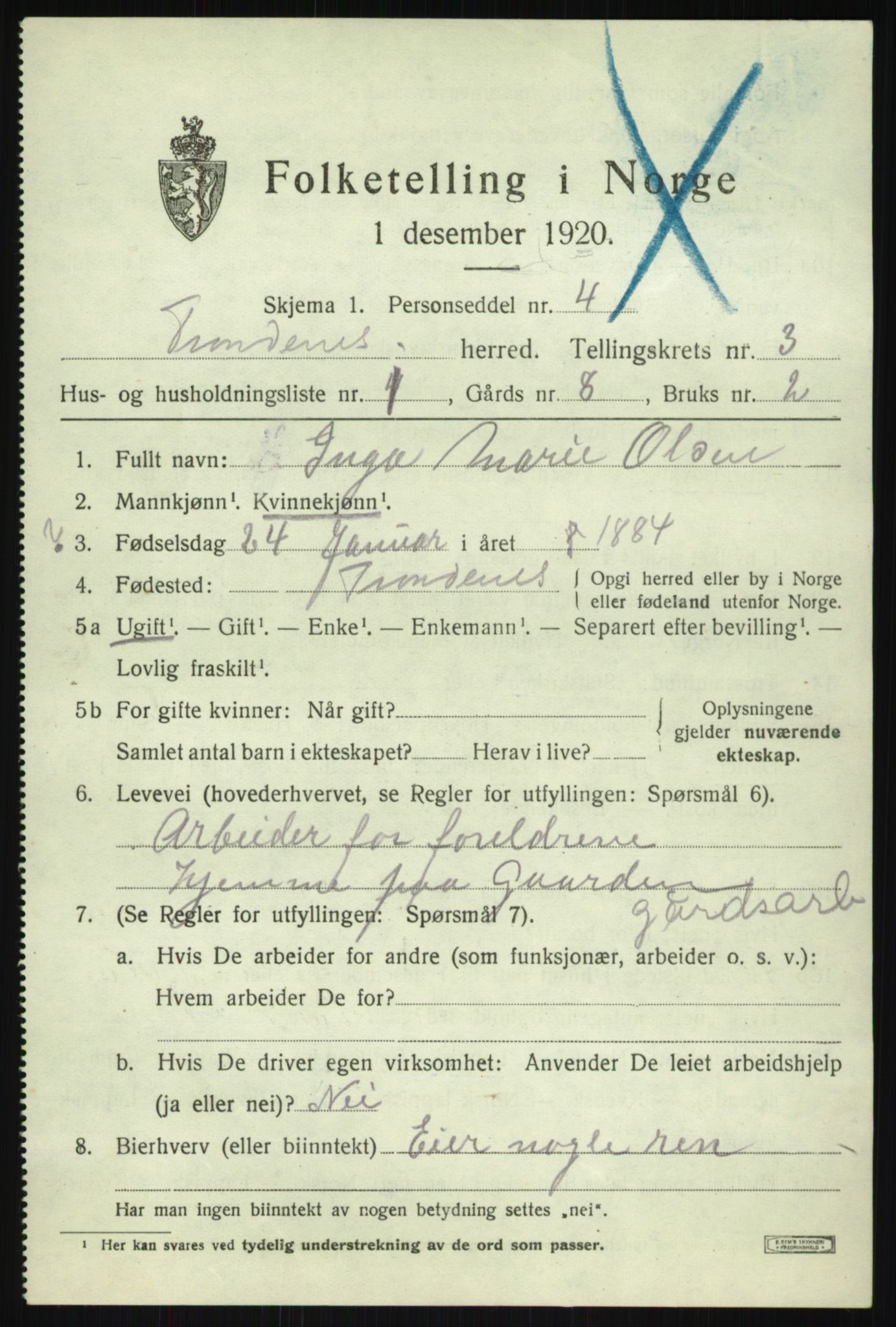 SATØ, 1920 census for Trondenes, 1920, p. 4399