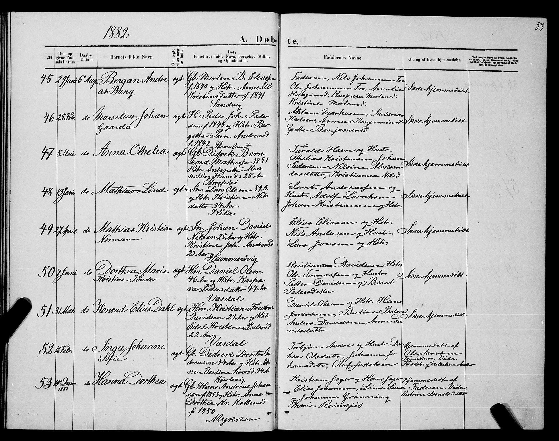 Ministerialprotokoller, klokkerbøker og fødselsregistre - Nordland, SAT/A-1459/841/L0620: Parish register (copy) no. 841C04, 1877-1896, p. 53