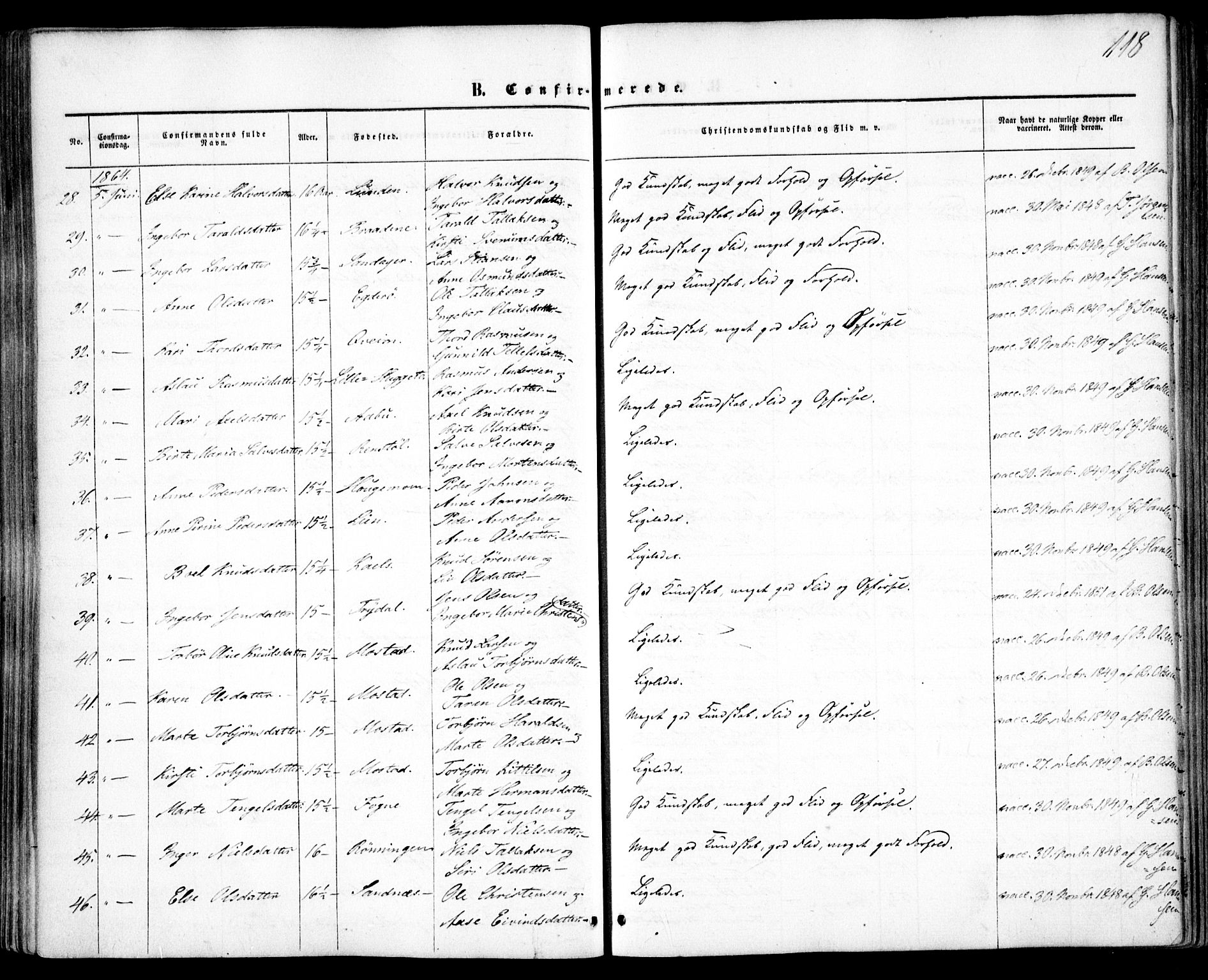 Gjerstad sokneprestkontor, AV/SAK-1111-0014/F/Fa/Faa/L0007: Parish register (official) no. A 7, 1858-1875, p. 118