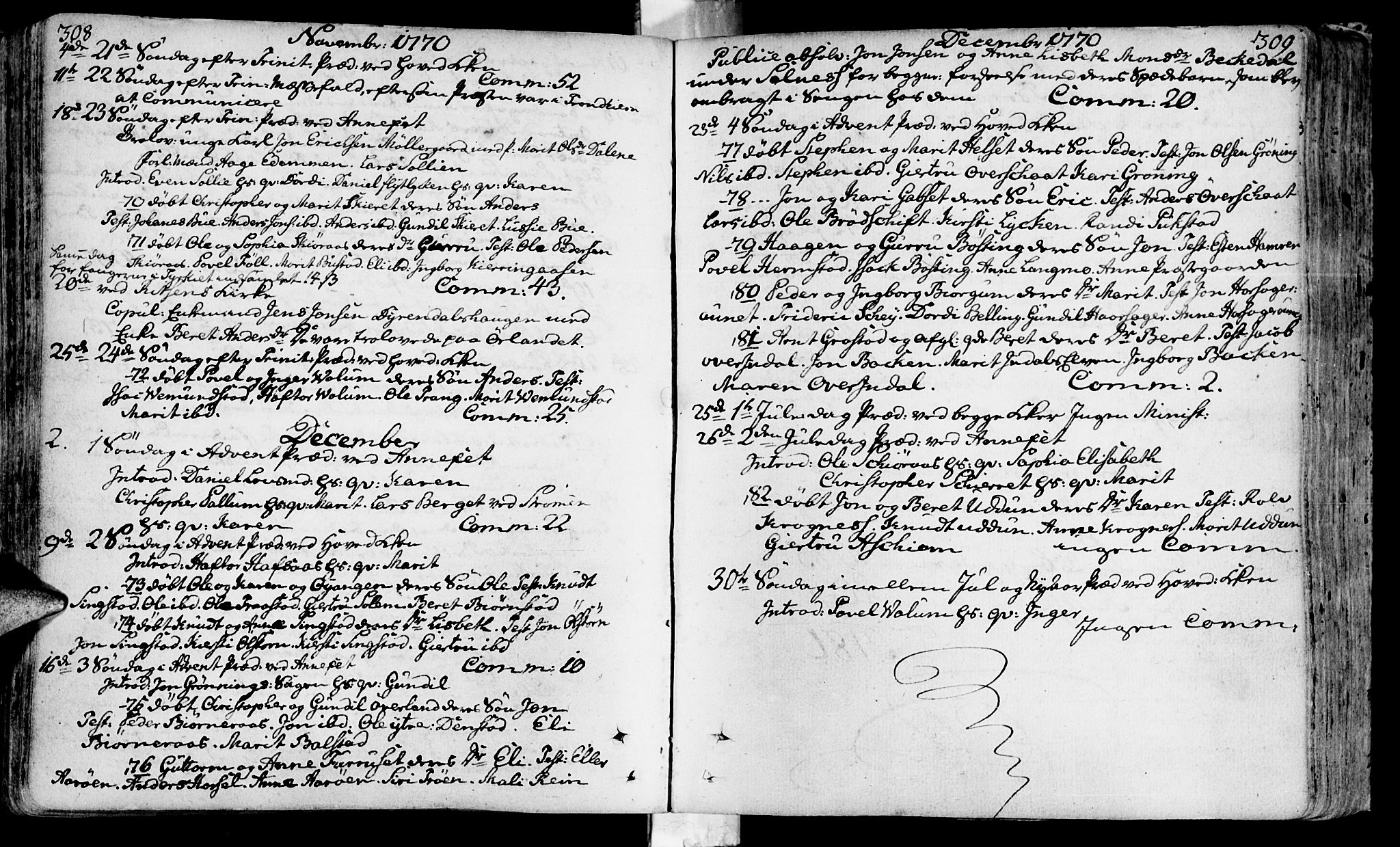 Ministerialprotokoller, klokkerbøker og fødselsregistre - Sør-Trøndelag, SAT/A-1456/646/L0605: Parish register (official) no. 646A03, 1751-1790, p. 308-309