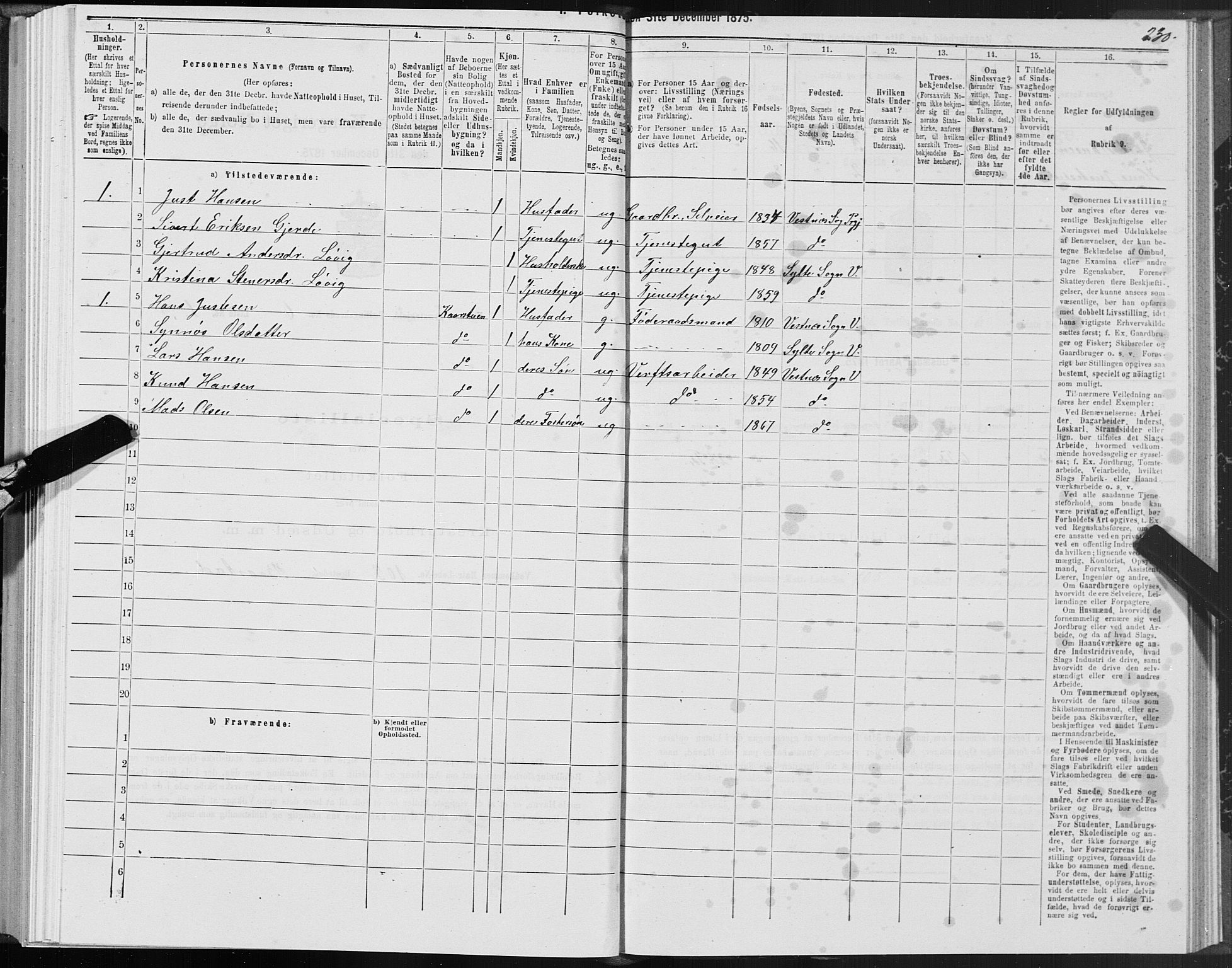 SAT, 1875 census for 1535P Vestnes, 1875, p. 2230