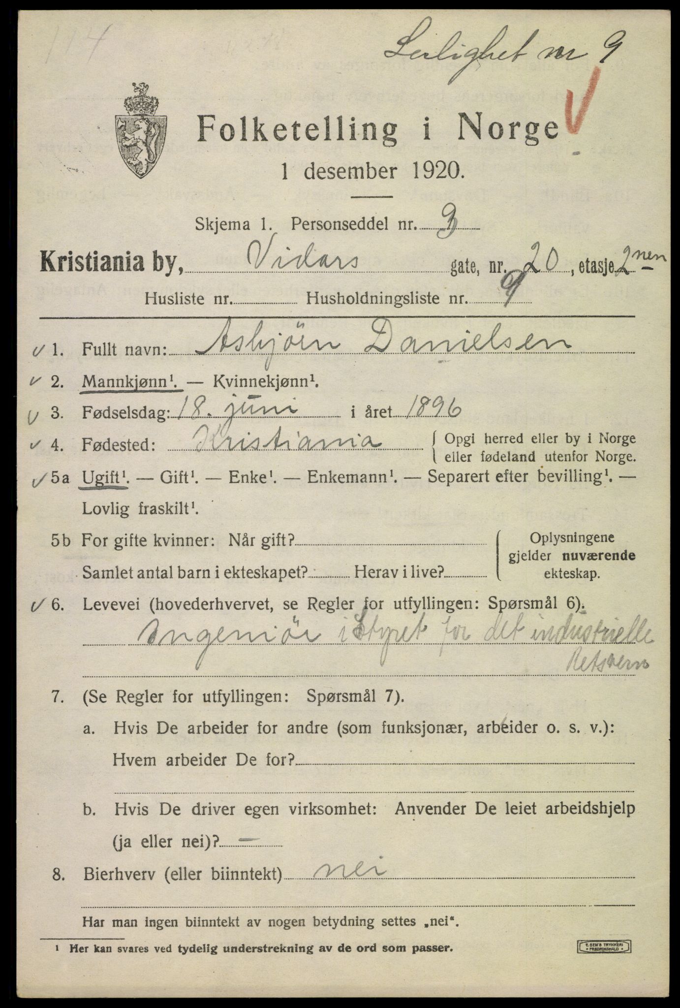 SAO, 1920 census for Kristiania, 1920, p. 636735