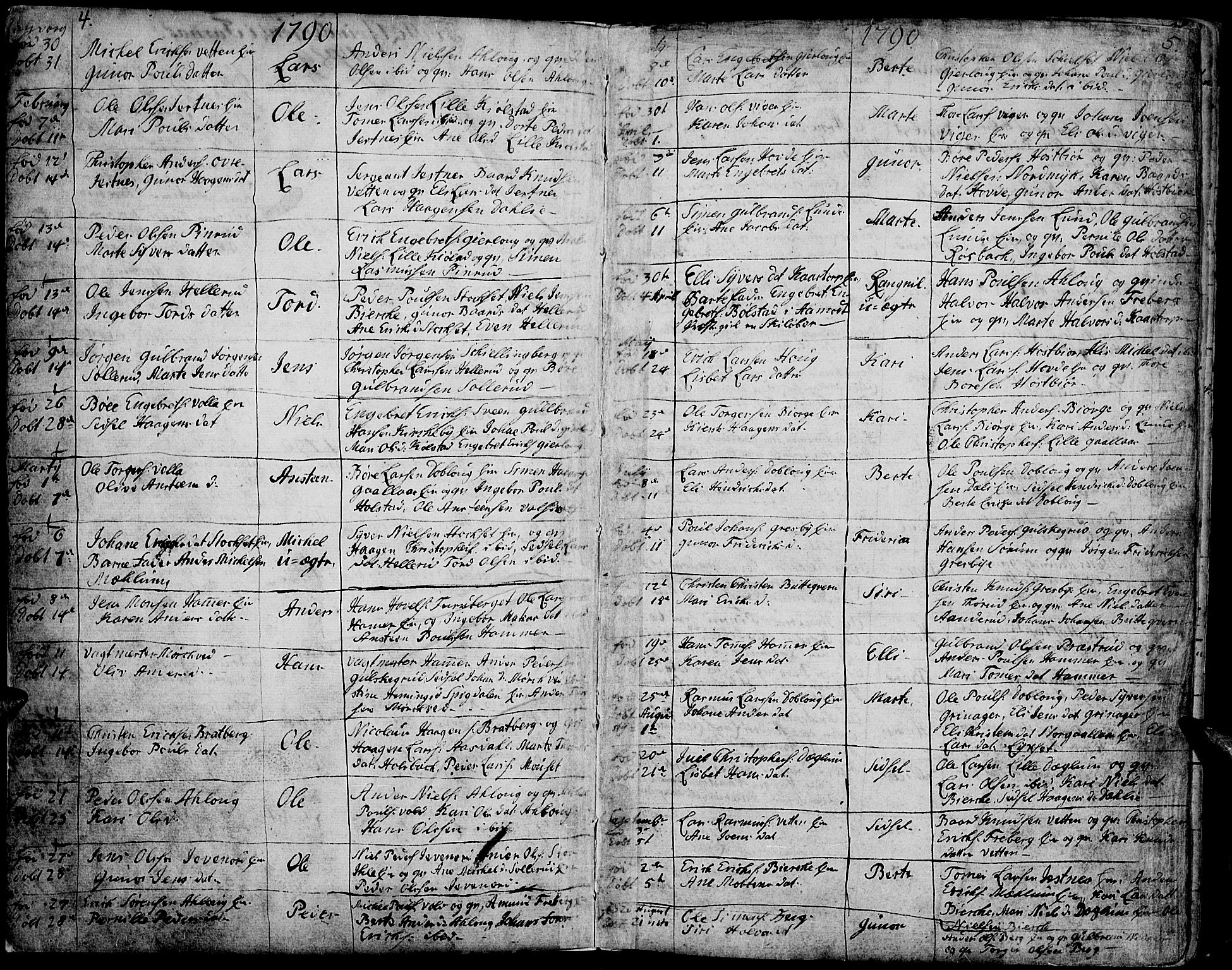 Vang prestekontor, Hedmark, SAH/PREST-008/H/Ha/Haa/L0002B: Parish register (official) no. 2B, 1789-1810, p. 4-5