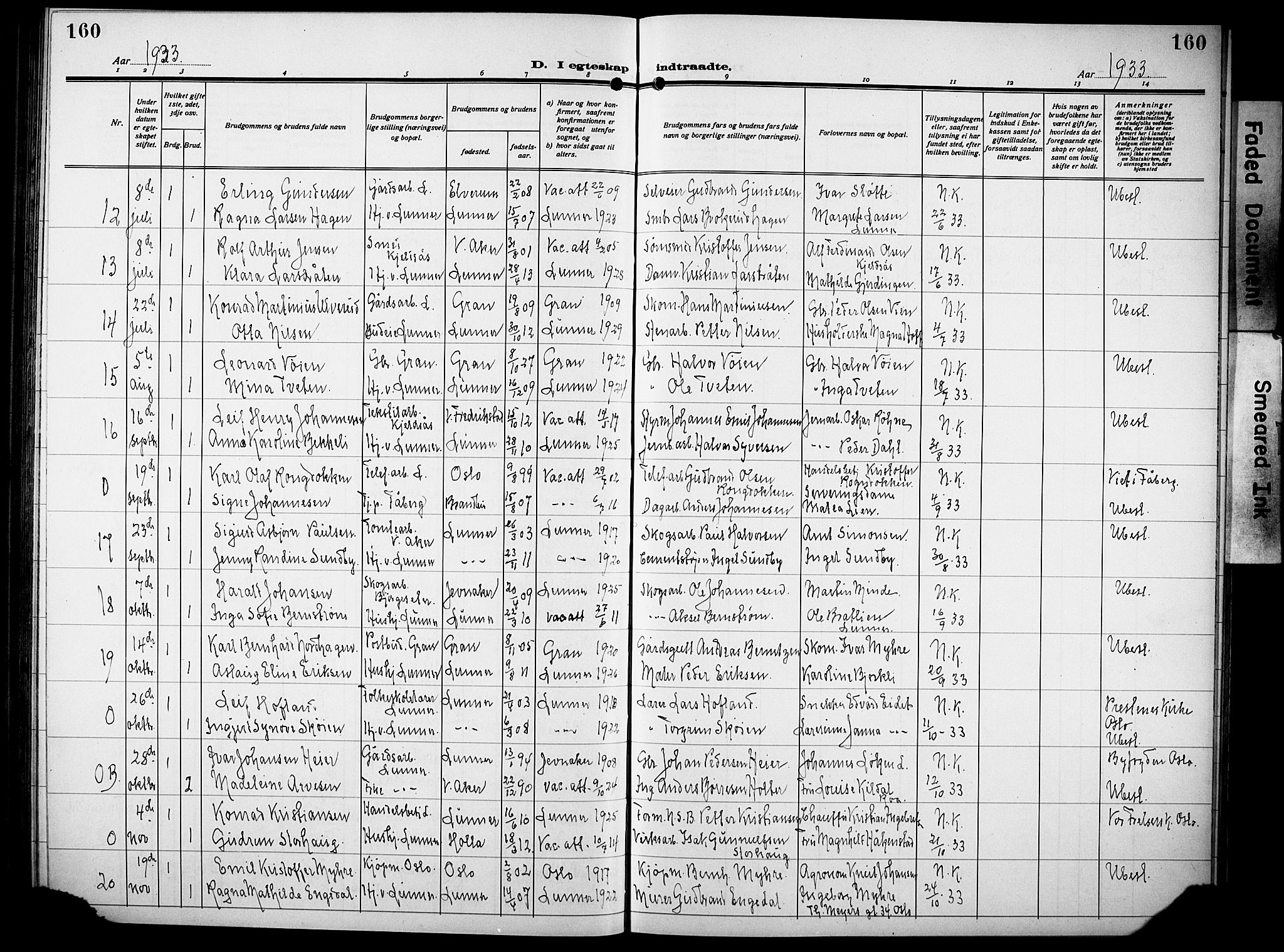 Lunner prestekontor, SAH/PREST-118/H/Ha/Hab/L0002: Parish register (copy) no. 2, 1923-1933, p. 160