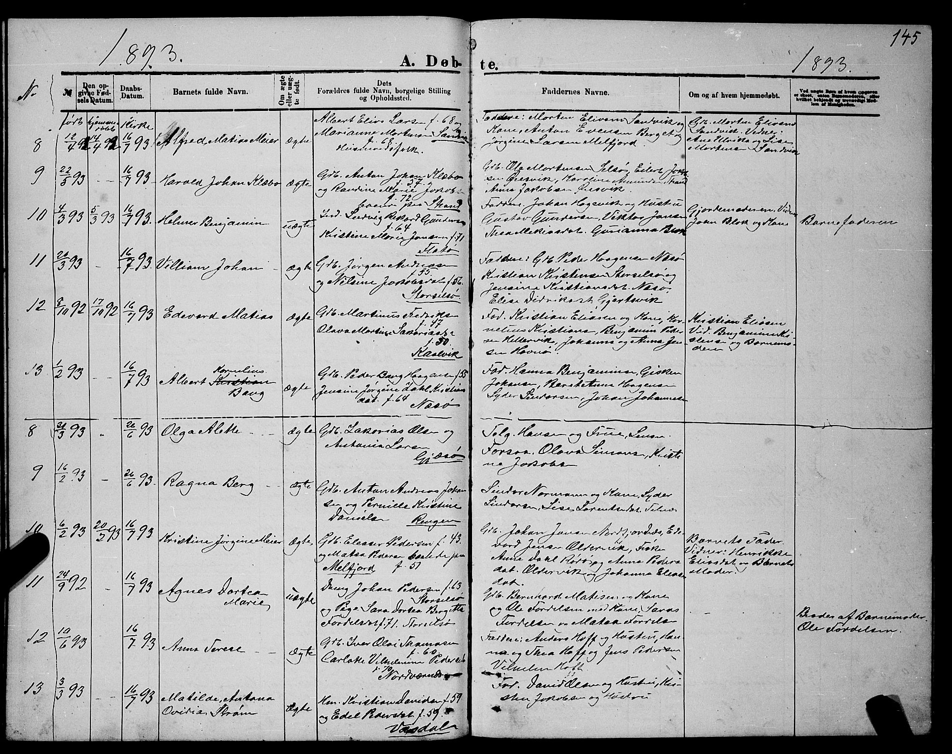 Ministerialprotokoller, klokkerbøker og fødselsregistre - Nordland, SAT/A-1459/841/L0620: Parish register (copy) no. 841C04, 1877-1896, p. 145
