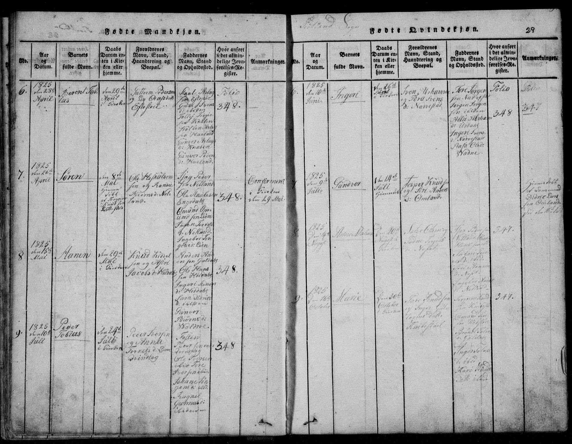 Fjotland sokneprestkontor, AV/SAK-1111-0010/F/Fb/L0001: Parish register (copy) no. B 1, 1816-1849, p. 29