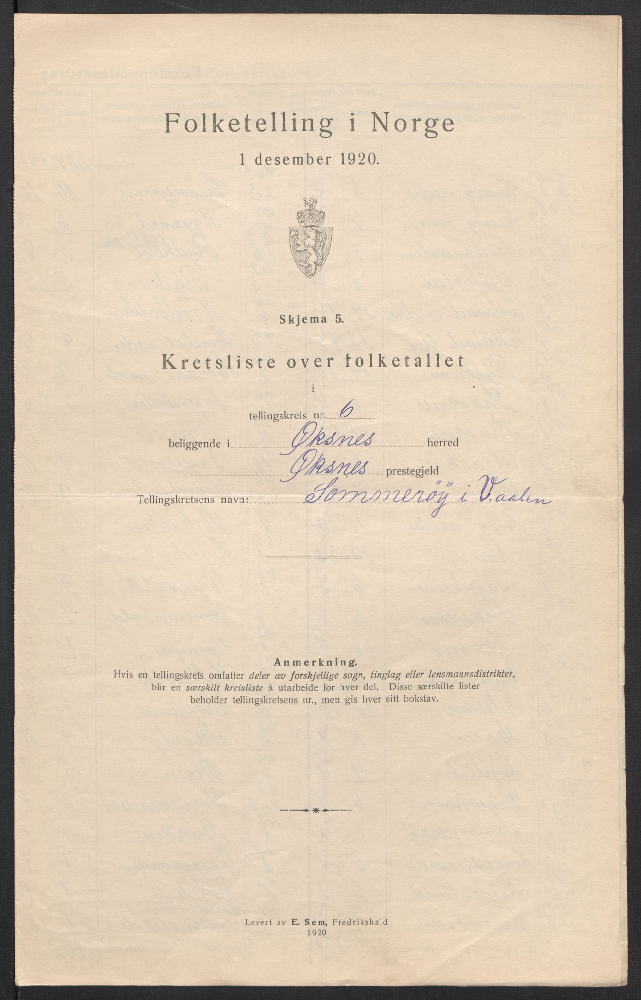 SAT, 1920 census for Øksnes, 1920, p. 21