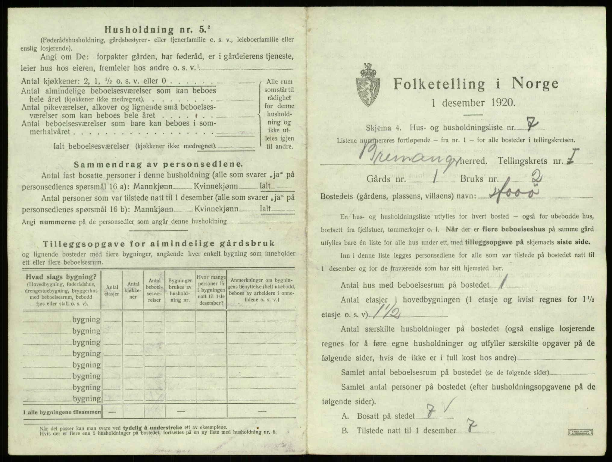 SAB, 1920 census for Bremanger, 1920, p. 65