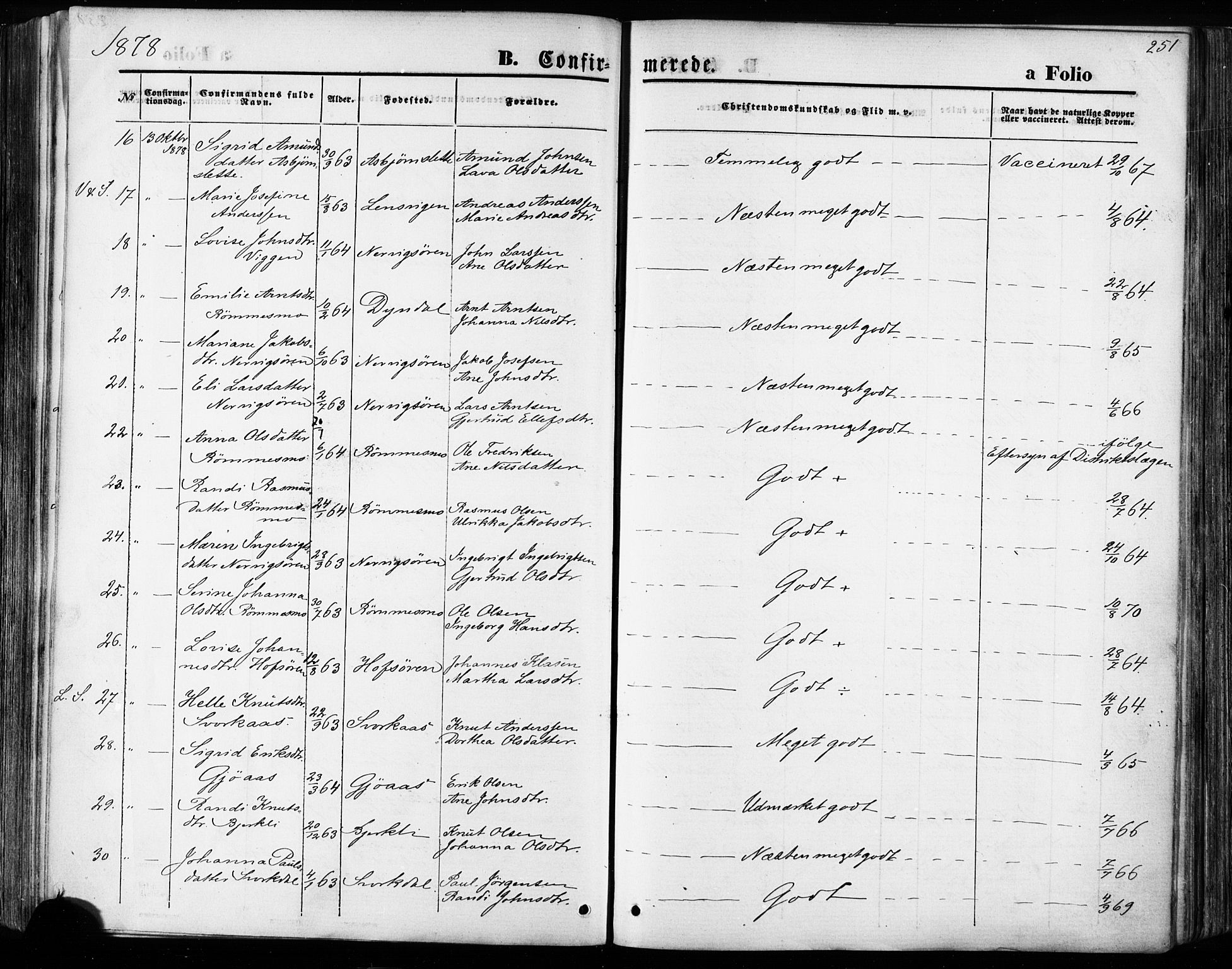 Ministerialprotokoller, klokkerbøker og fødselsregistre - Sør-Trøndelag, AV/SAT-A-1456/668/L0807: Parish register (official) no. 668A07, 1870-1880, p. 251