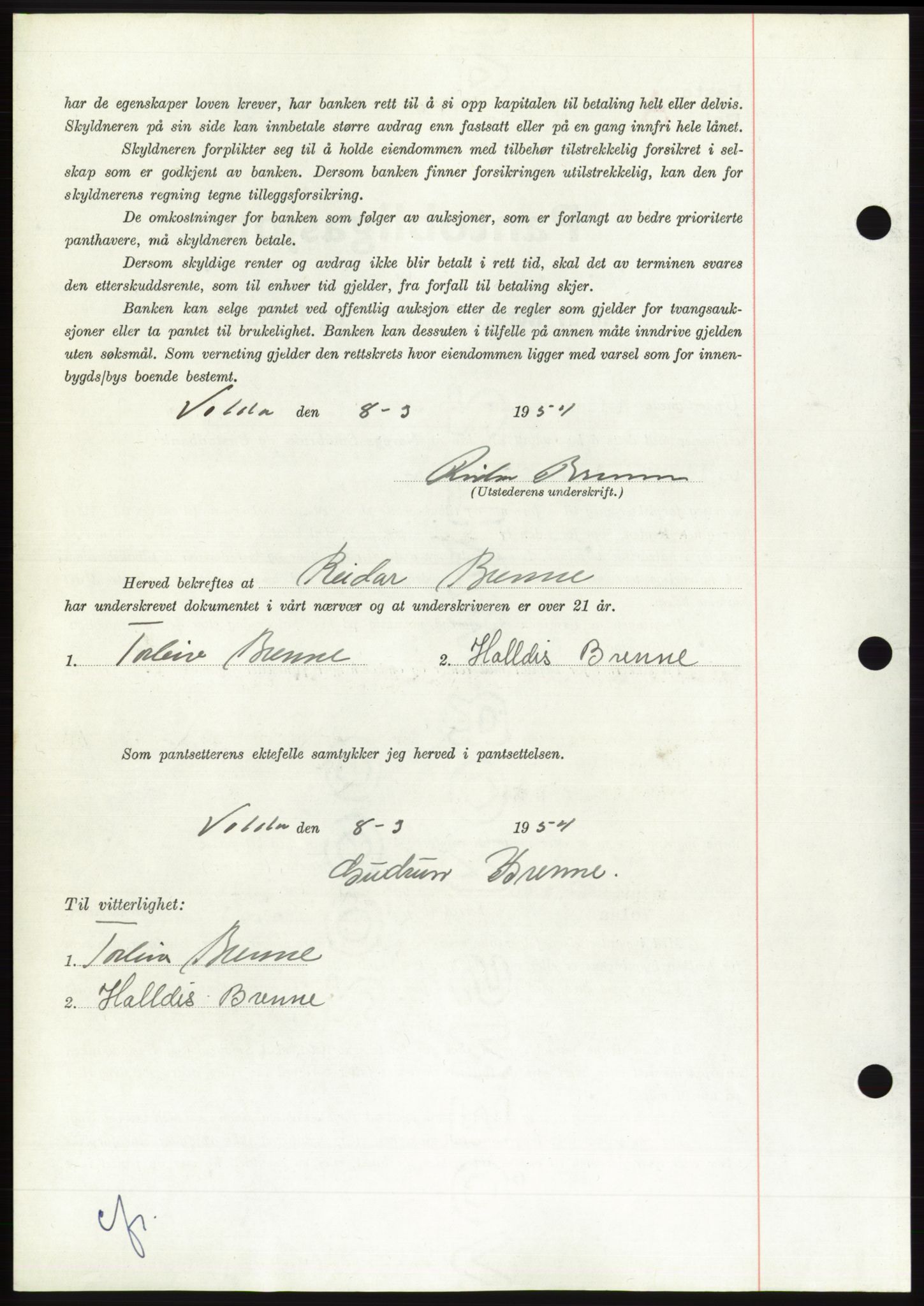 Søre Sunnmøre sorenskriveri, AV/SAT-A-4122/1/2/2C/L0124: Mortgage book no. 12B, 1953-1954, Diary no: : 565/1954