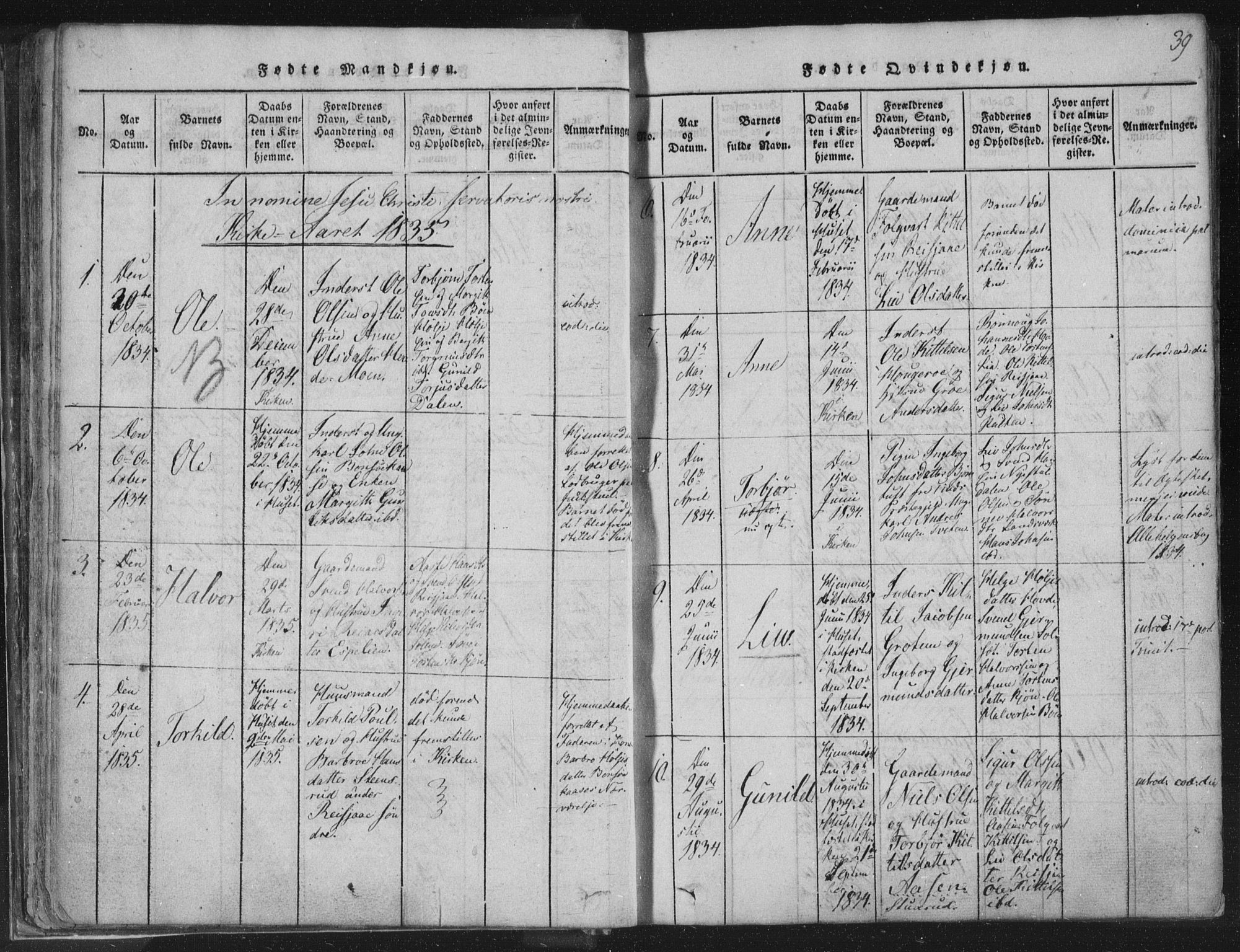 Hjartdal kirkebøker, AV/SAKO-A-270/F/Fc/L0001: Parish register (official) no. III 1, 1815-1843, p. 39