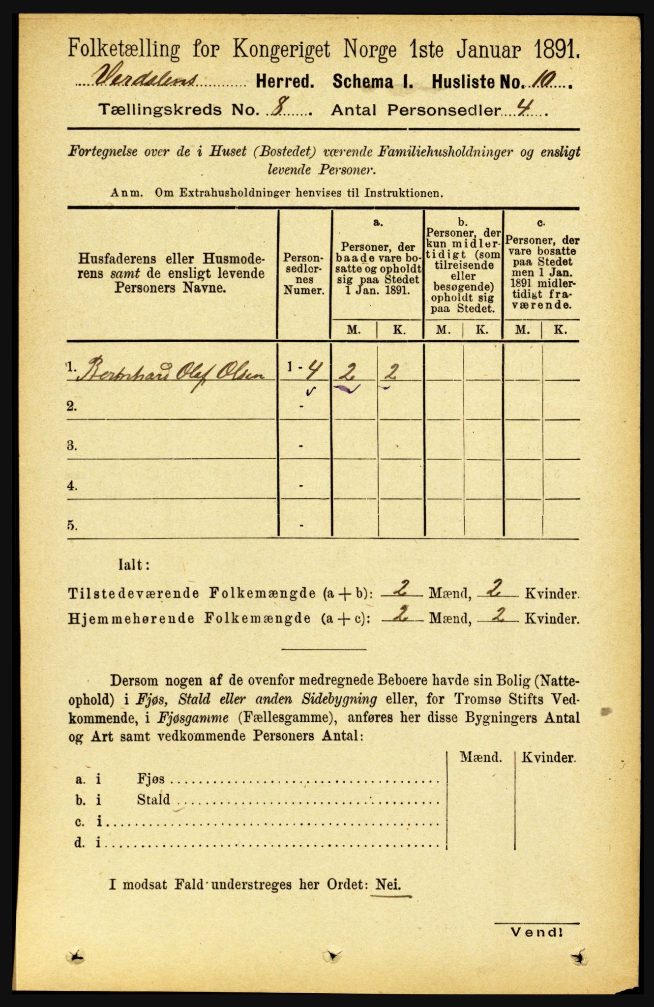 RA, 1891 census for 1721 Verdal, 1891, p. 4344