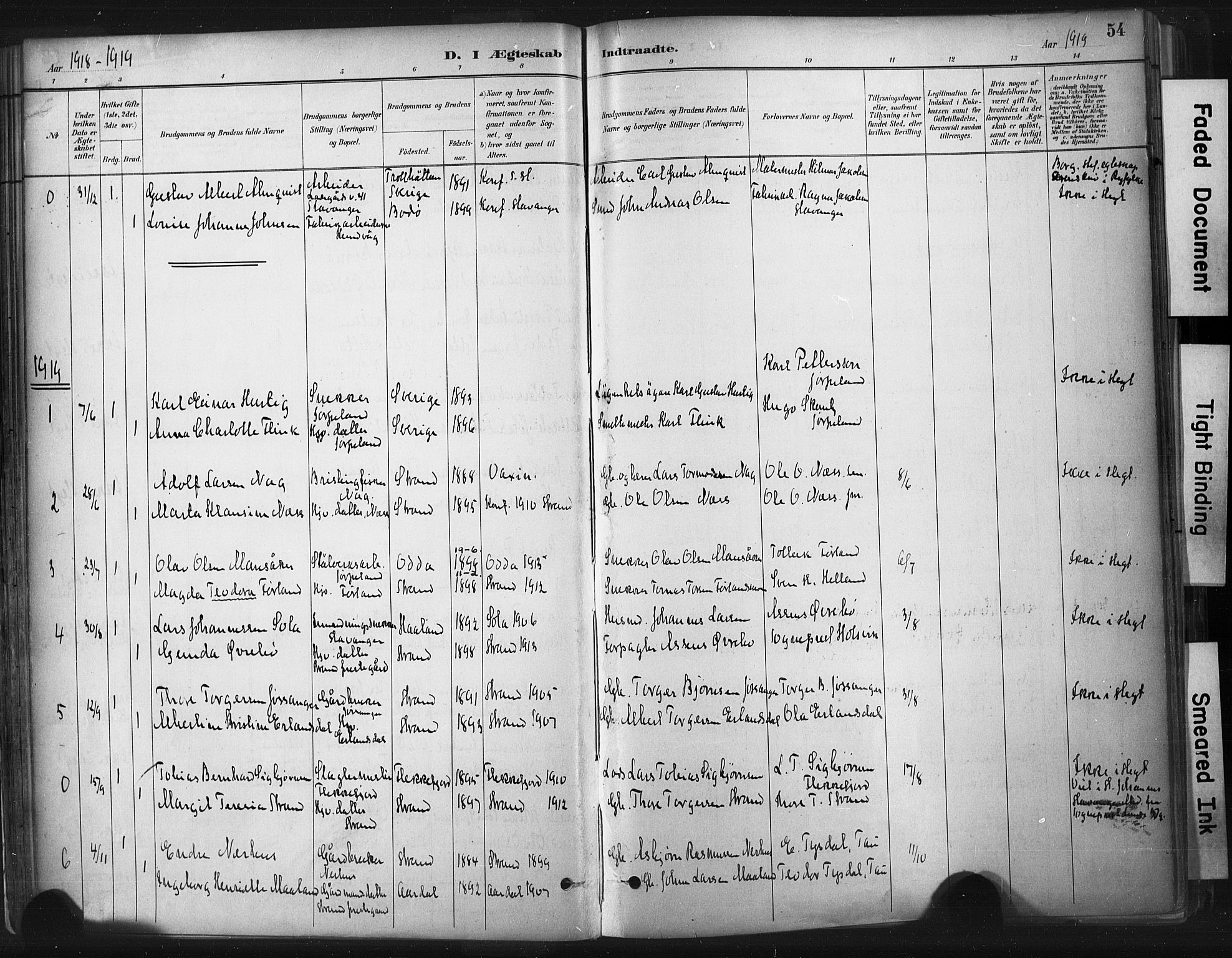 Strand sokneprestkontor, SAST/A-101828/H/Ha/Haa/L0010: Parish register (official) no. A 10, 1882-1929, p. 54
