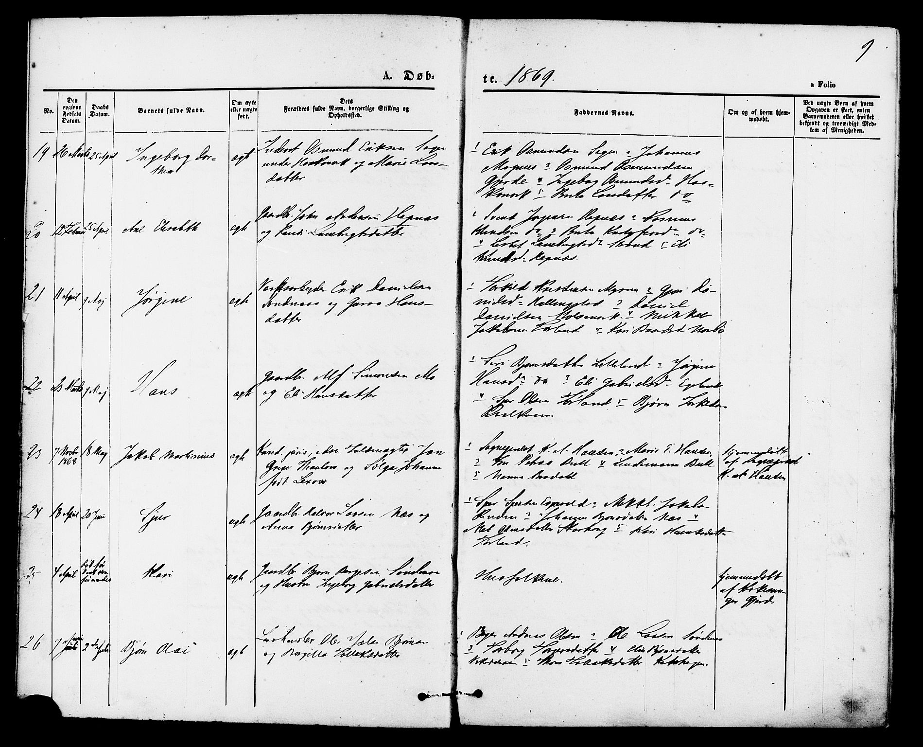 Vikedal sokneprestkontor, AV/SAST-A-101840/01/IV: Parish register (official) no. A 7, 1868-1883, p. 9